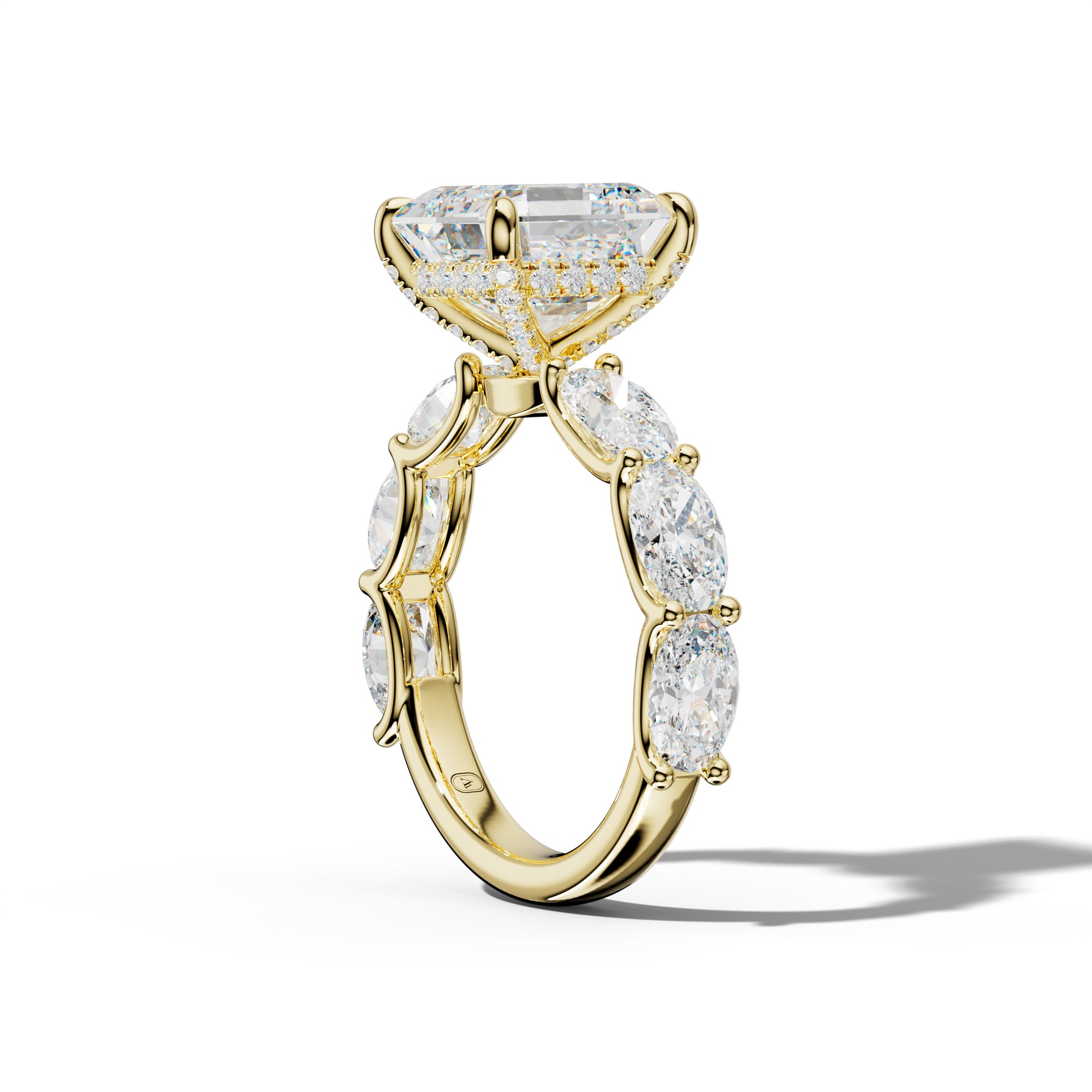 Kinsley Asscher Diamond Engagement Ring With East West Oval Side Stones