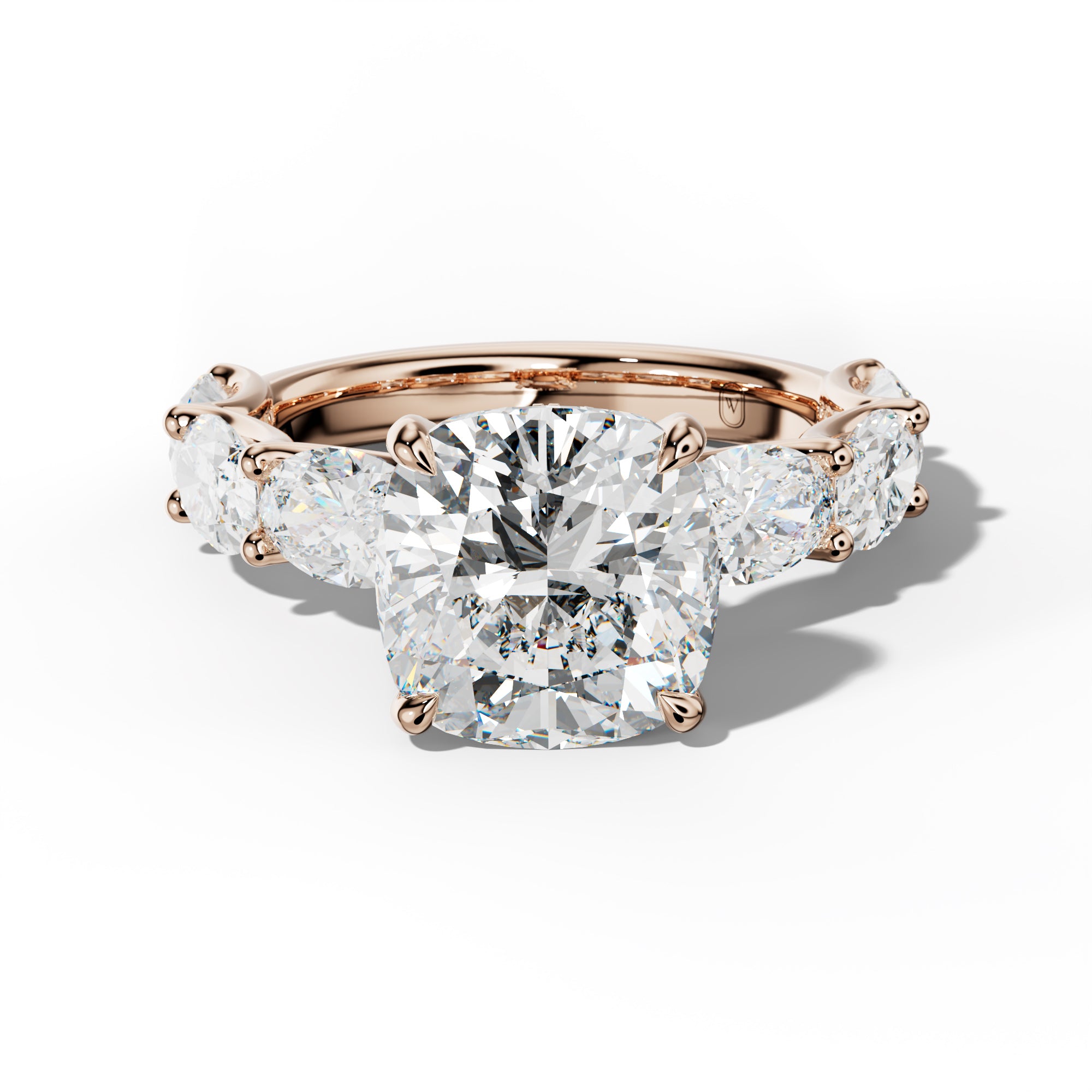 Kinsley Cushion Diamond Engagement Ring With East West Oval Side Stones