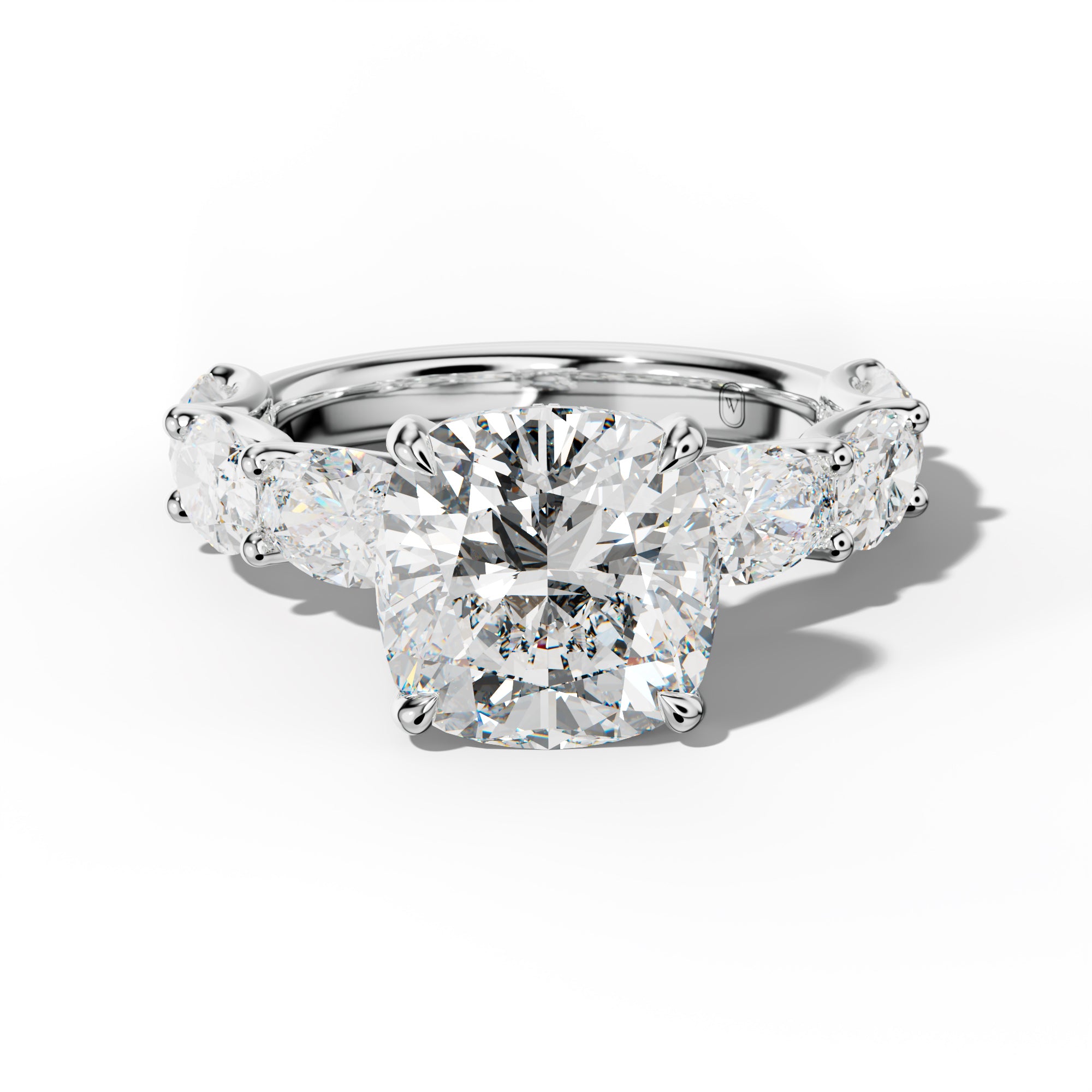 Kinsley Cushion Diamond Engagement Ring With East West Oval Side Stones