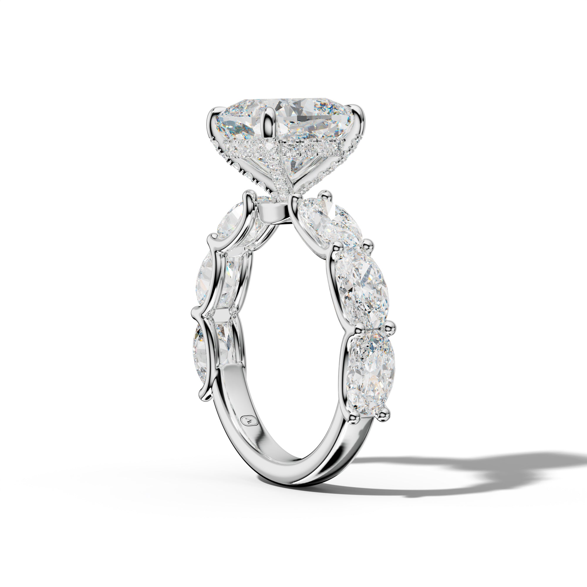 Kinsley Cushion Diamond Engagement Ring With East West Oval Side Stones