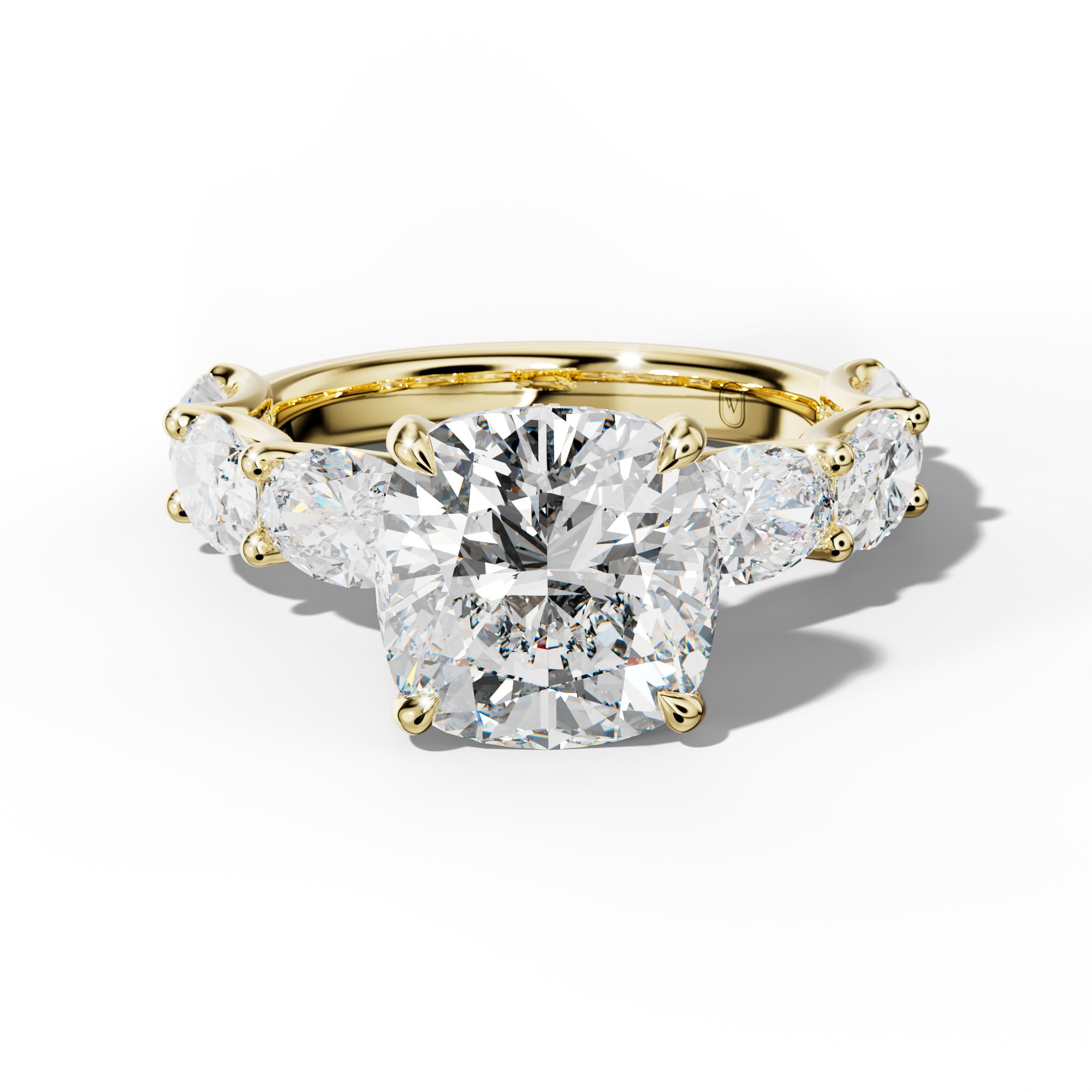 Kinsley Cushion Diamond Engagement Ring With East West Oval Side Stones