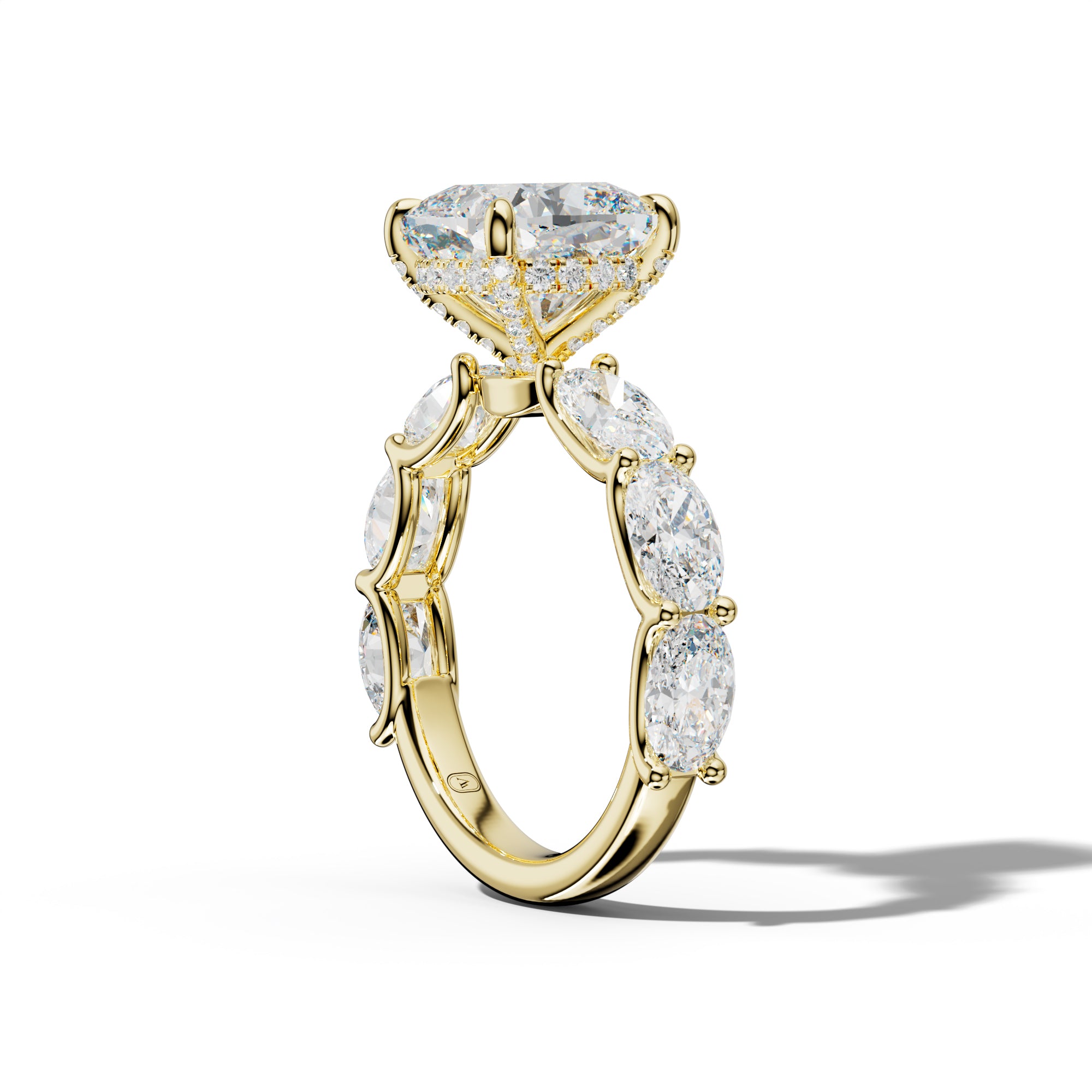 Kinsley Cushion Diamond Engagement Ring With East West Oval Side Stones