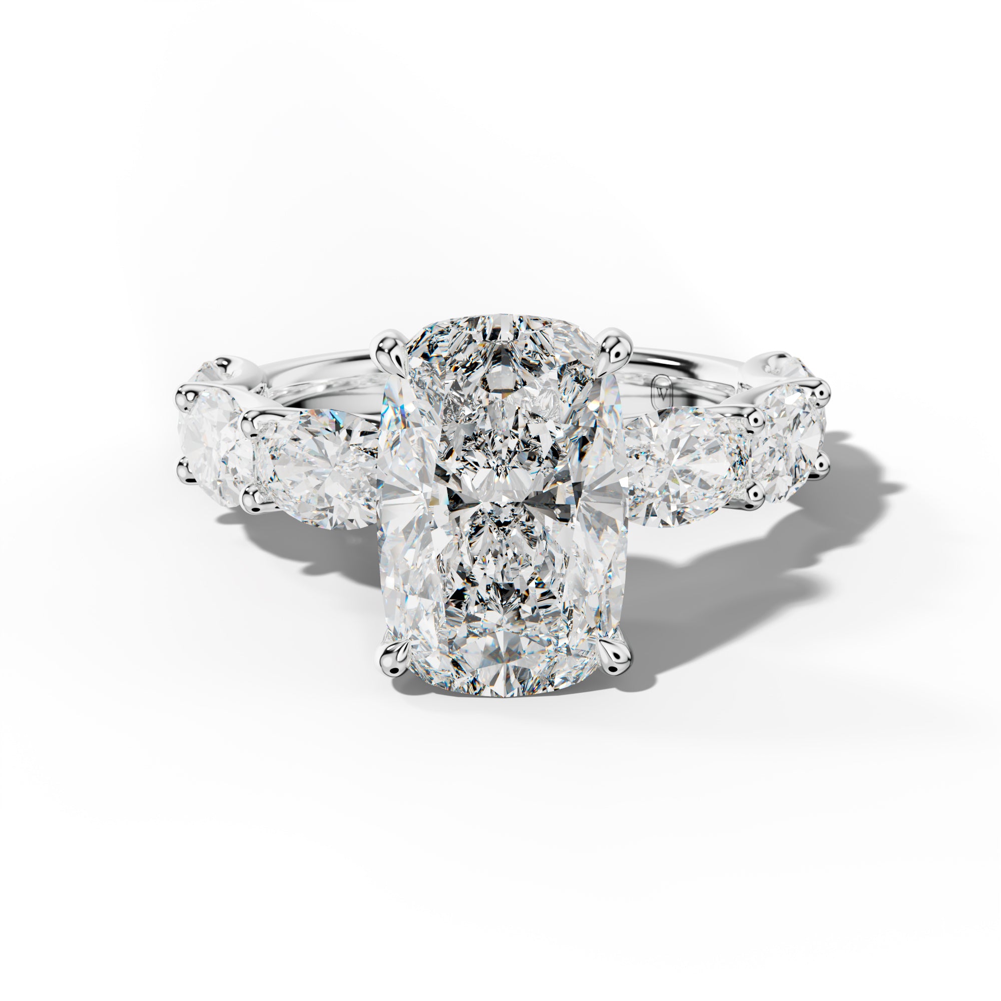 Kinsley Elongated Cushion Diamond Engagement Ring With East West Oval Side Stones