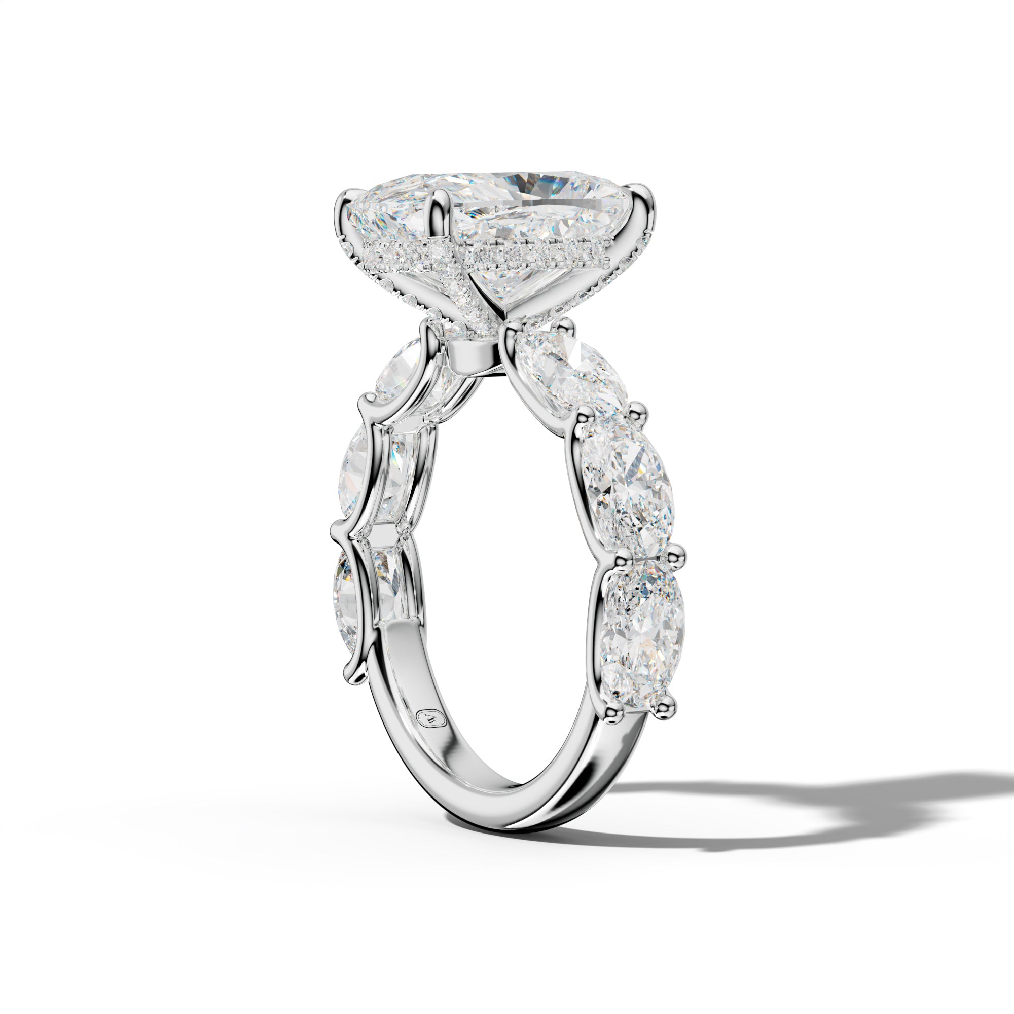 Kinsley Elongated Cushion Diamond Engagement Ring With East West Oval Side Stones