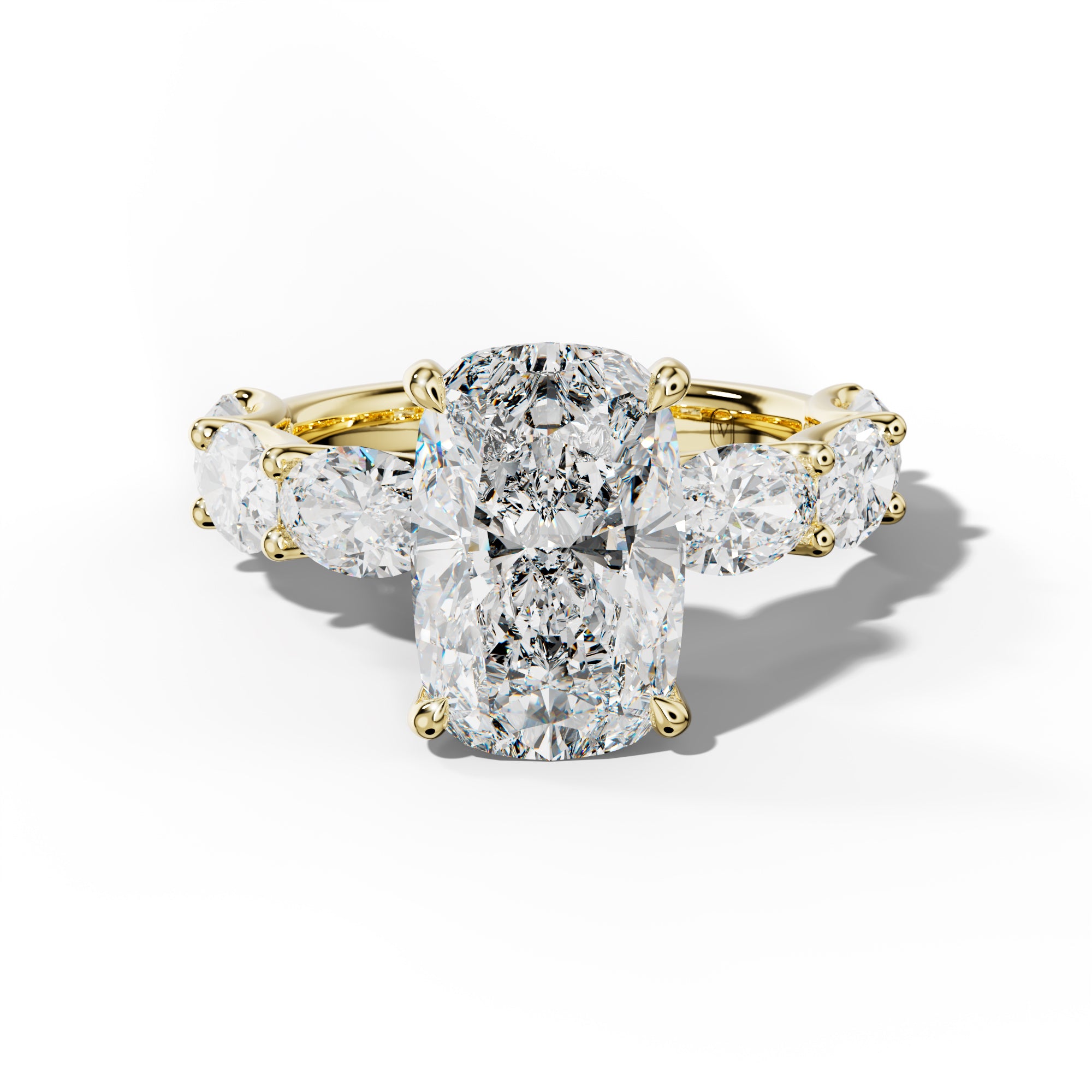 Kinsley Elongated Cushion Diamond Engagement Ring With East West Oval Side Stones