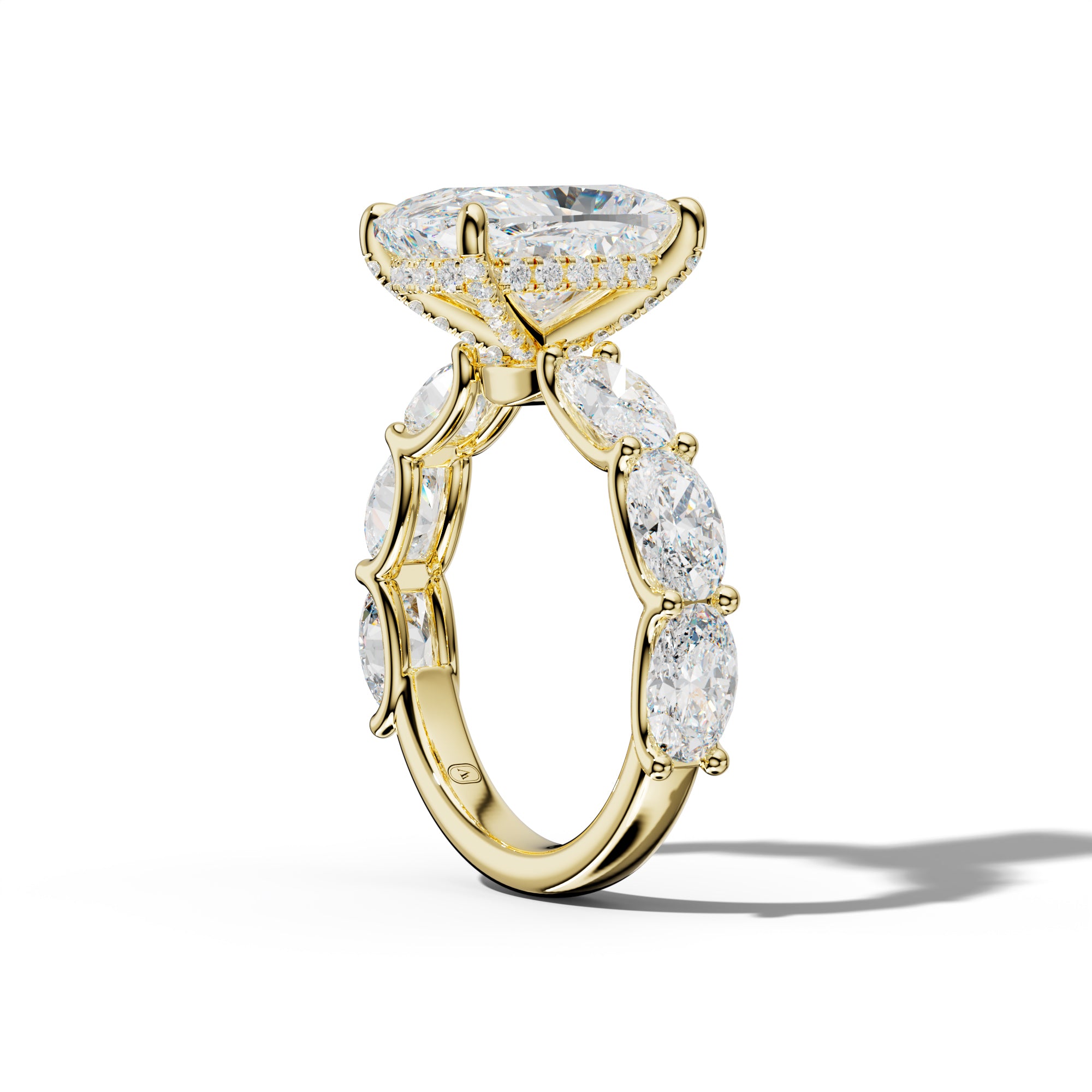 Kinsley Elongated Cushion Diamond Engagement Ring With East West Oval Side Stones