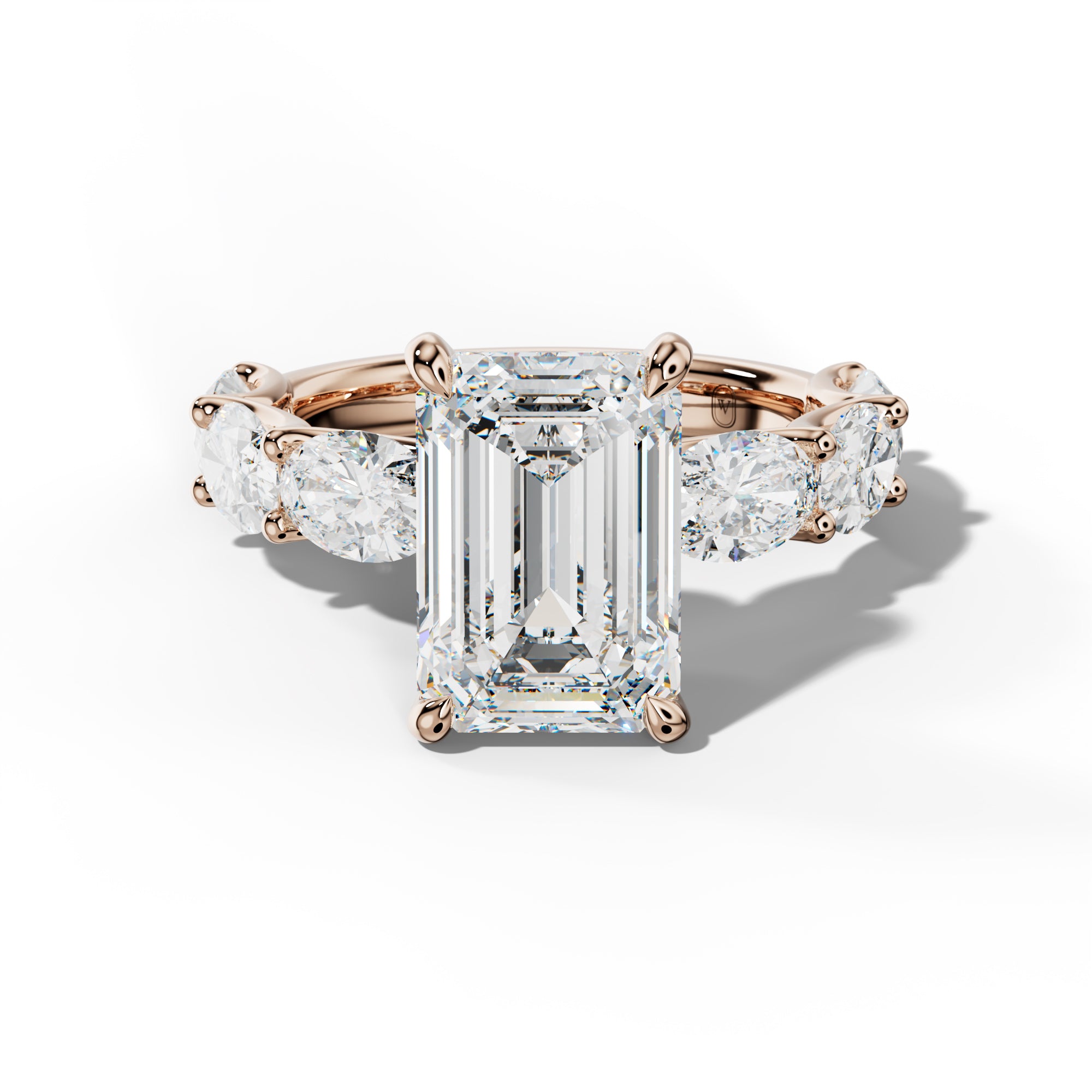 Kinsley Emerald Cut Engagement Ring With East West Oval Side Stones