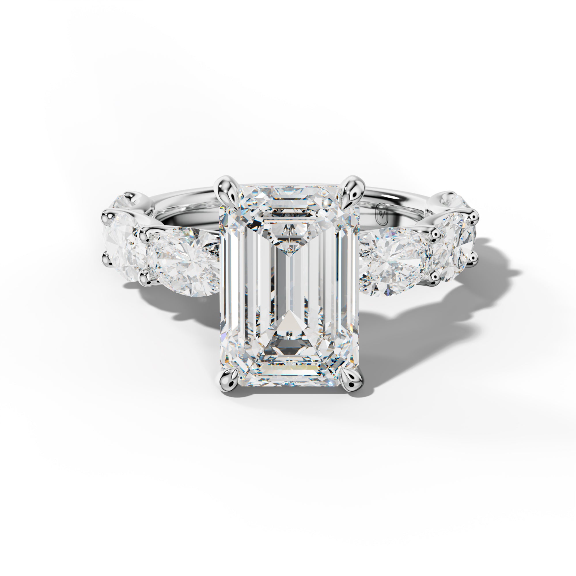 Kinsley Emerald Cut Engagement Ring With East West Oval Side Stones