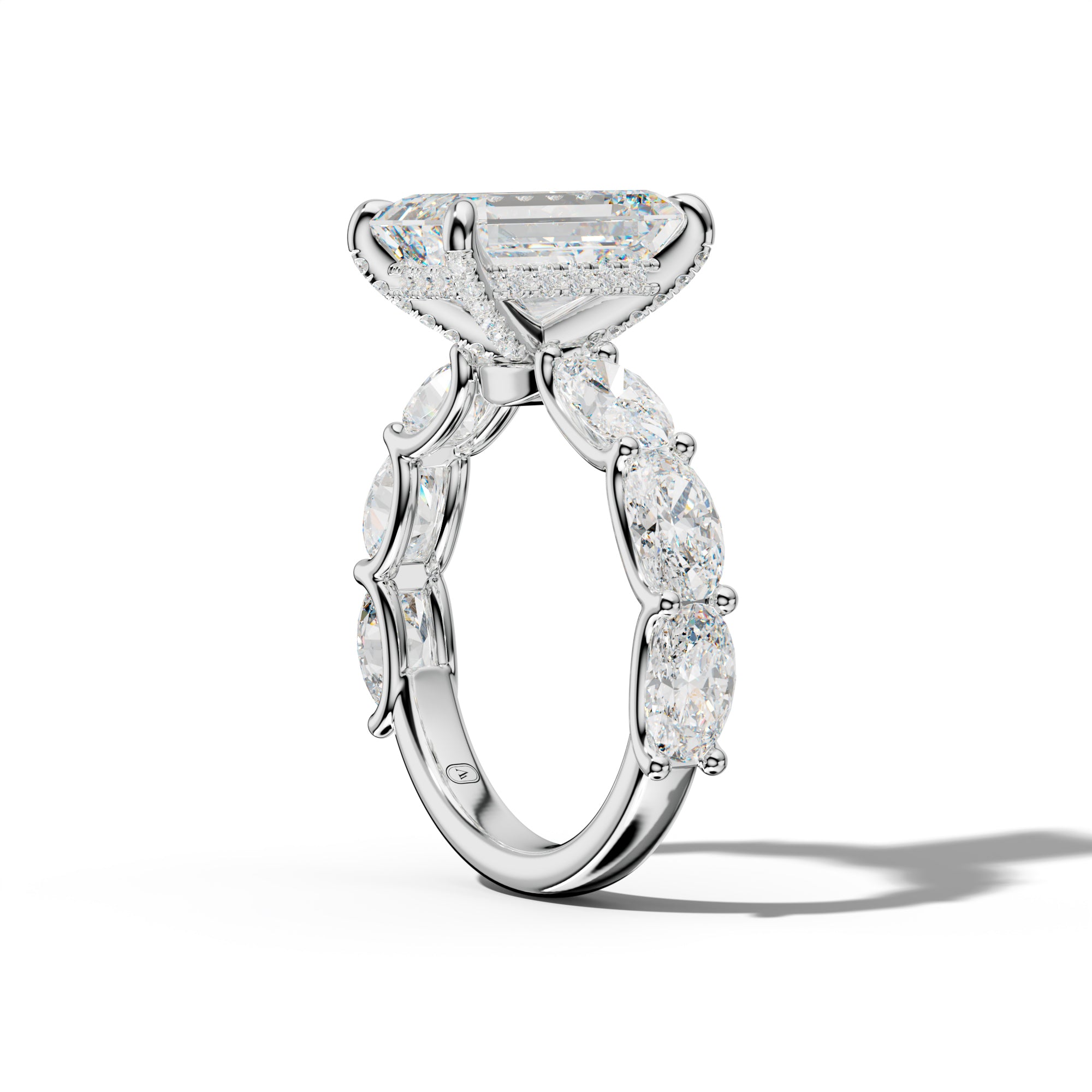Kinsley Emerald Cut Engagement Ring With East West Oval Side Stones