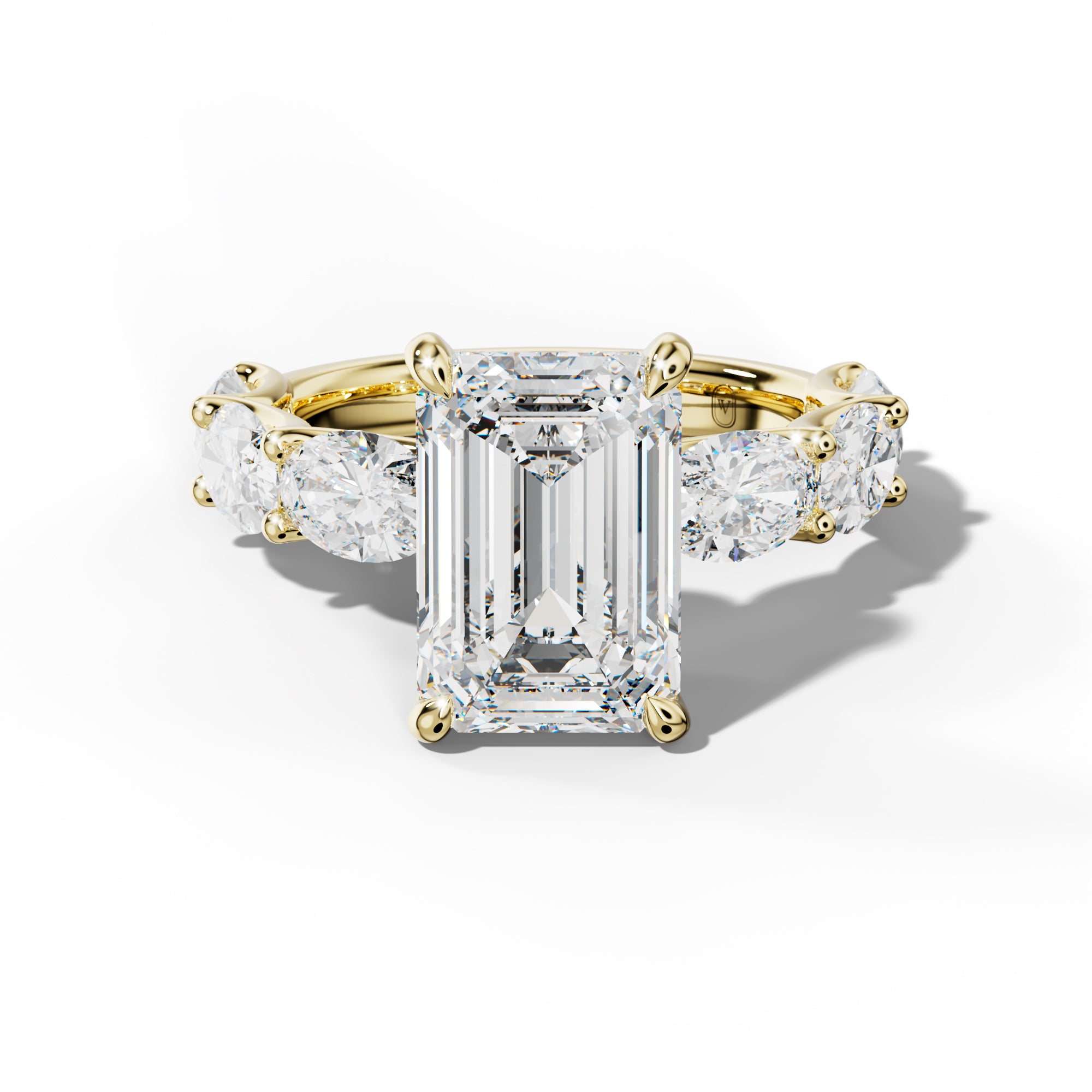 Kinsley Emerald Cut Engagement Ring With East West Oval Side Stones