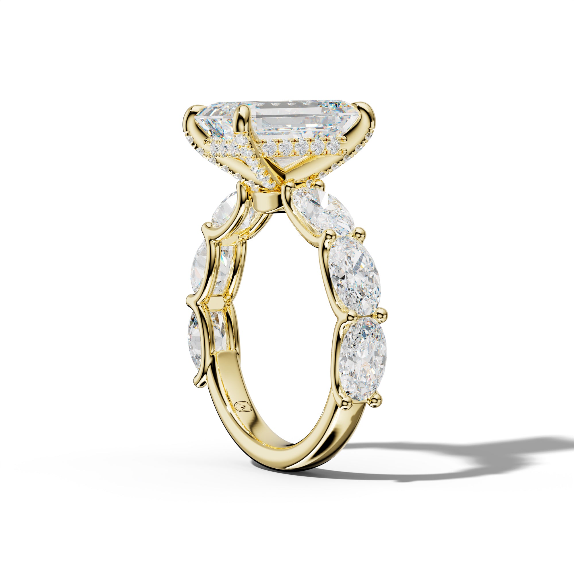 Kinsley Emerald Cut Engagement Ring With East West Oval Side Stones