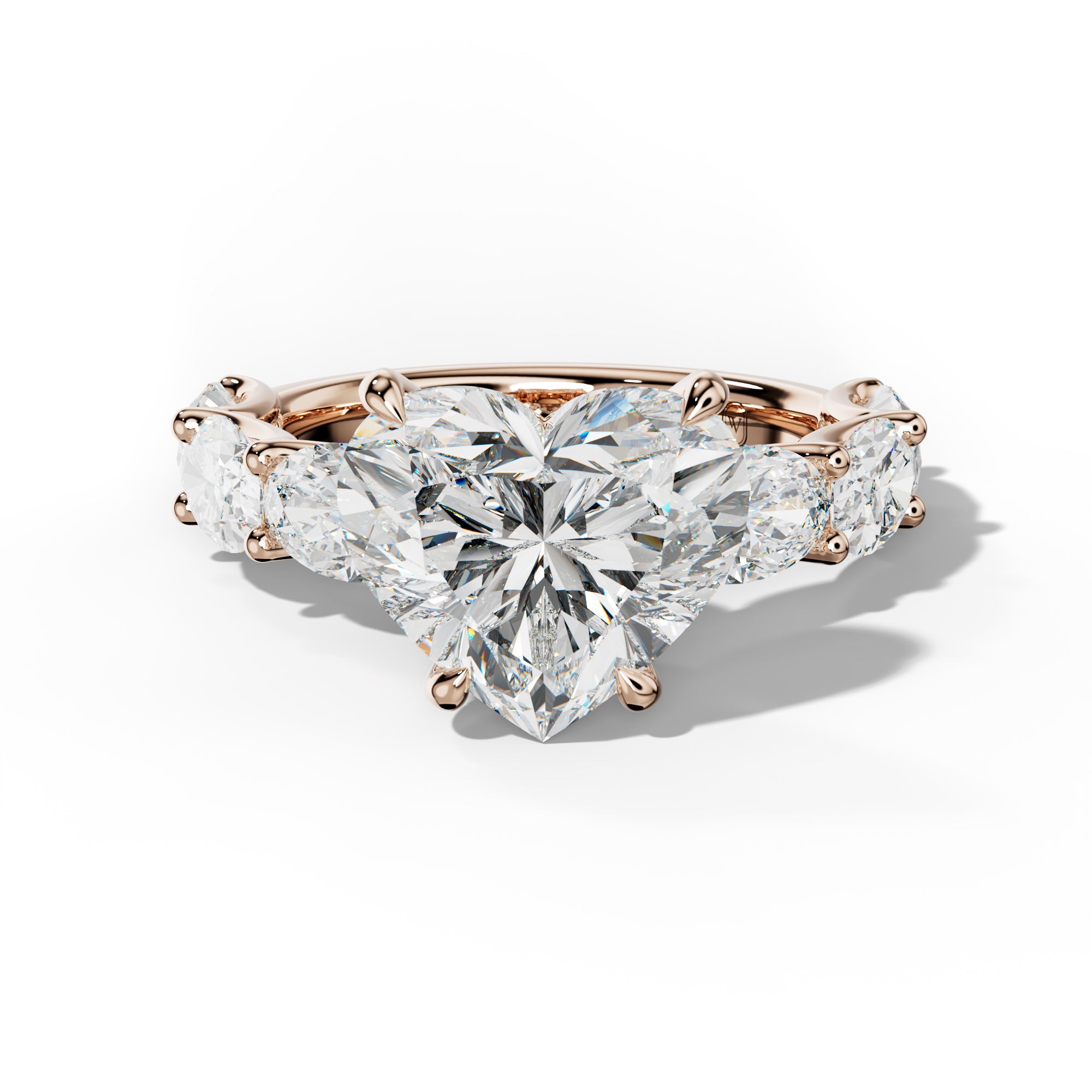 Kinsley Heart Diamond Engagement Ring With East West Oval Side Stones