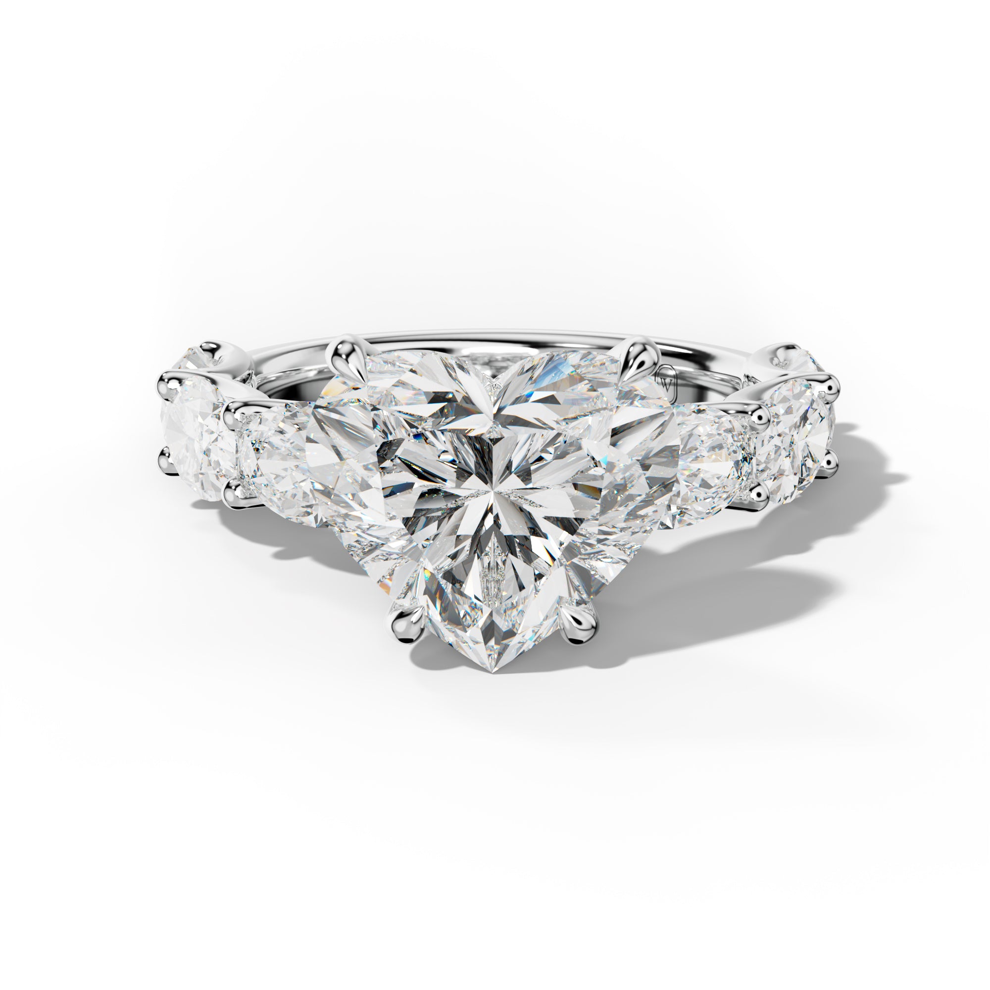 Kinsley Heart Diamond Engagement Ring With East West Oval Side Stones