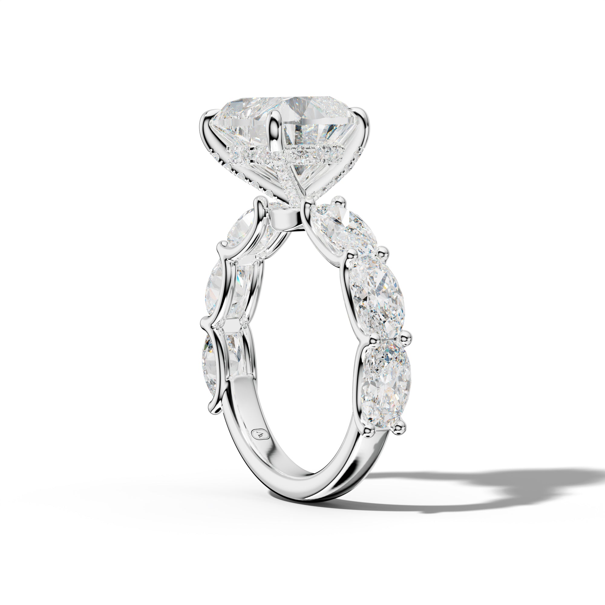 Kinsley Heart Diamond Engagement Ring With East West Oval Side Stones