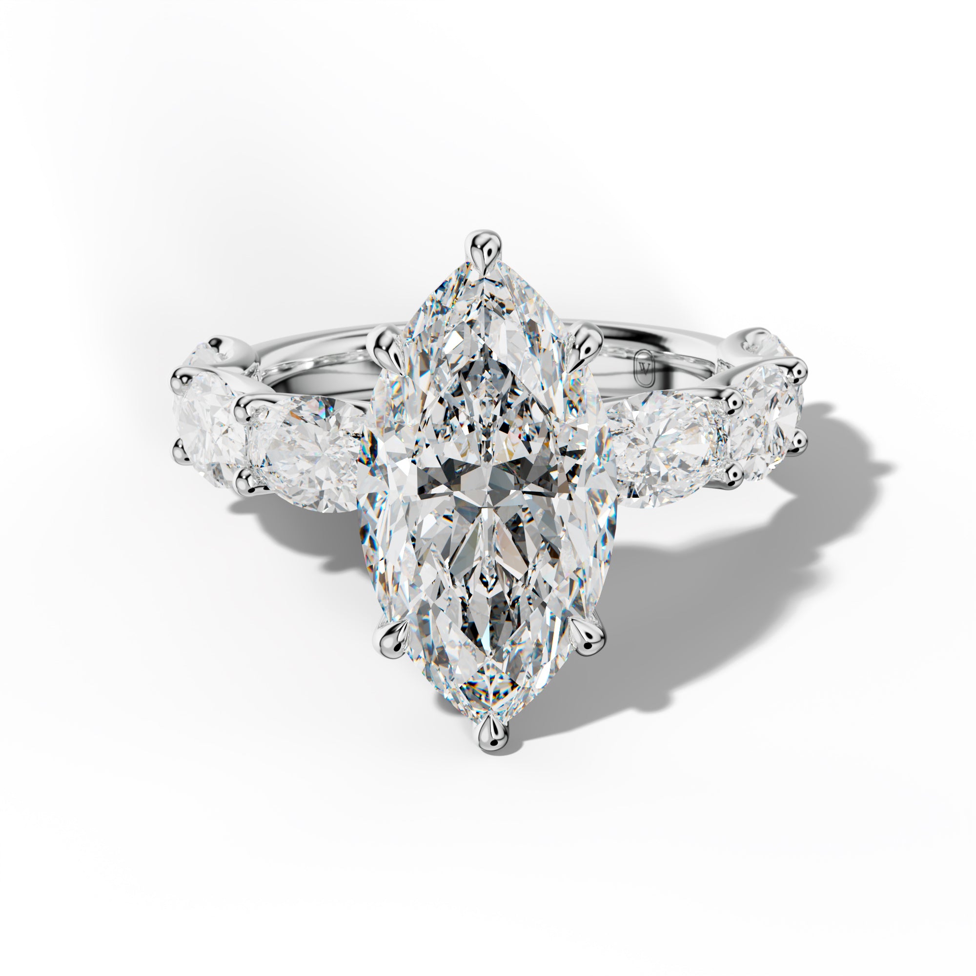 Kinsley Marquise Diamond Engagement Ring With East West Oval Side Stones