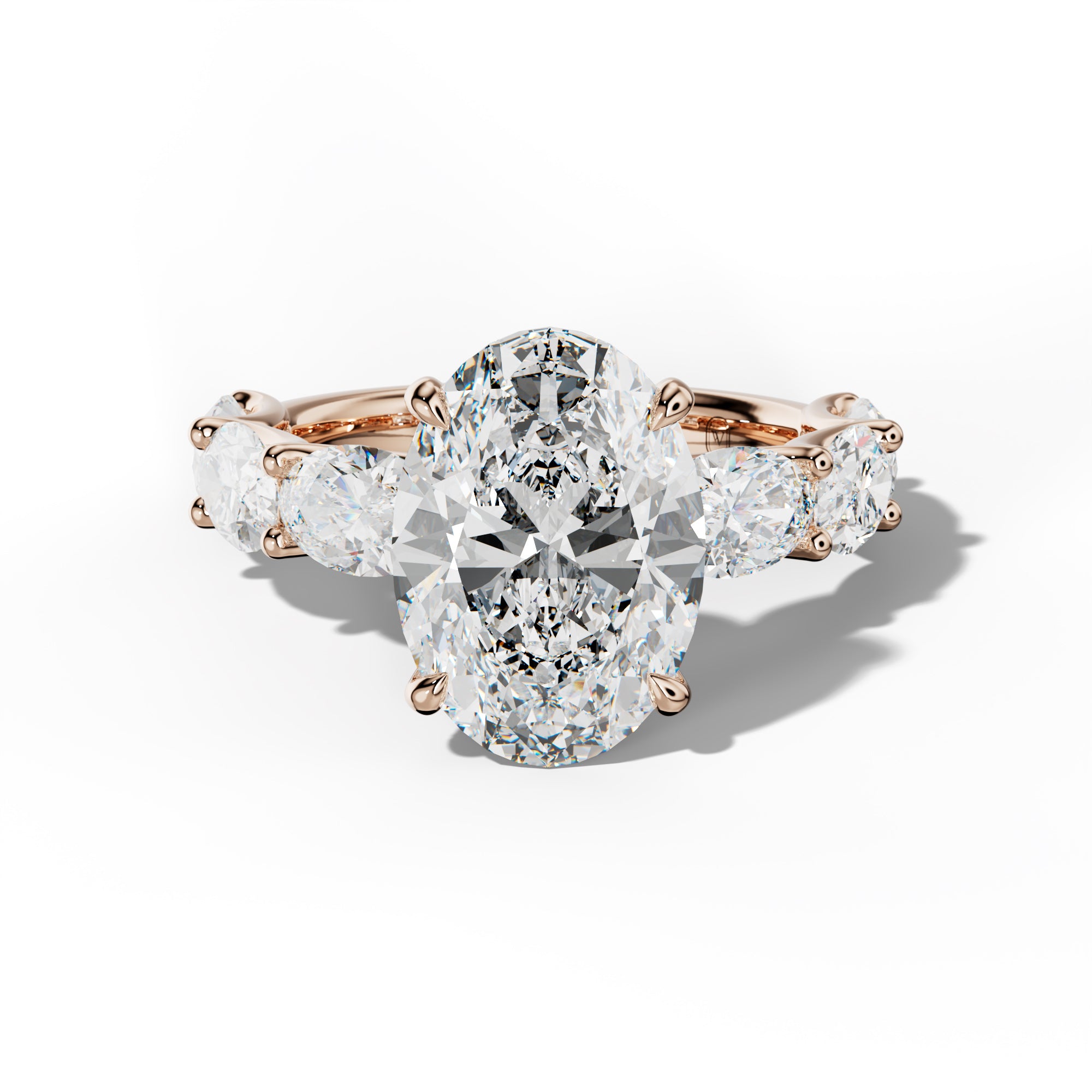 Kinsley Oval Diamond Engagement Ring With East West Oval Side Stones