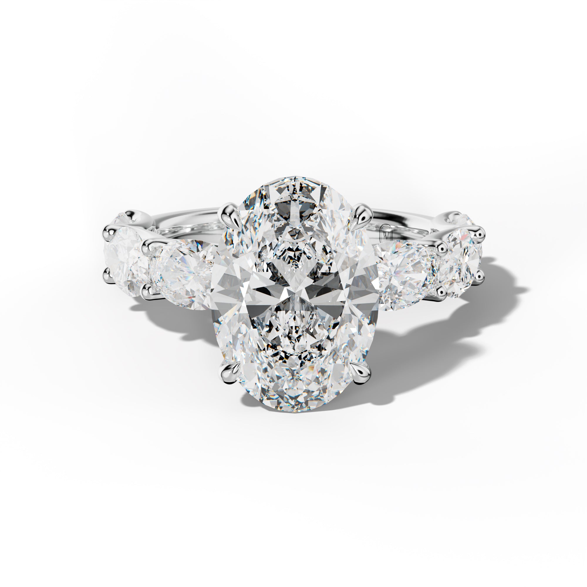 Kinsley Oval Diamond Engagement Ring With East West Oval Side Stones