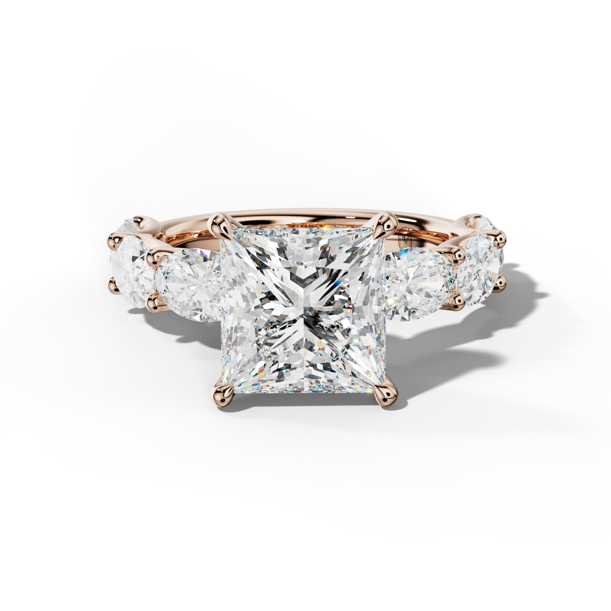 Kinsley Princess Cut Engagement Ring With East West Oval Side Stones