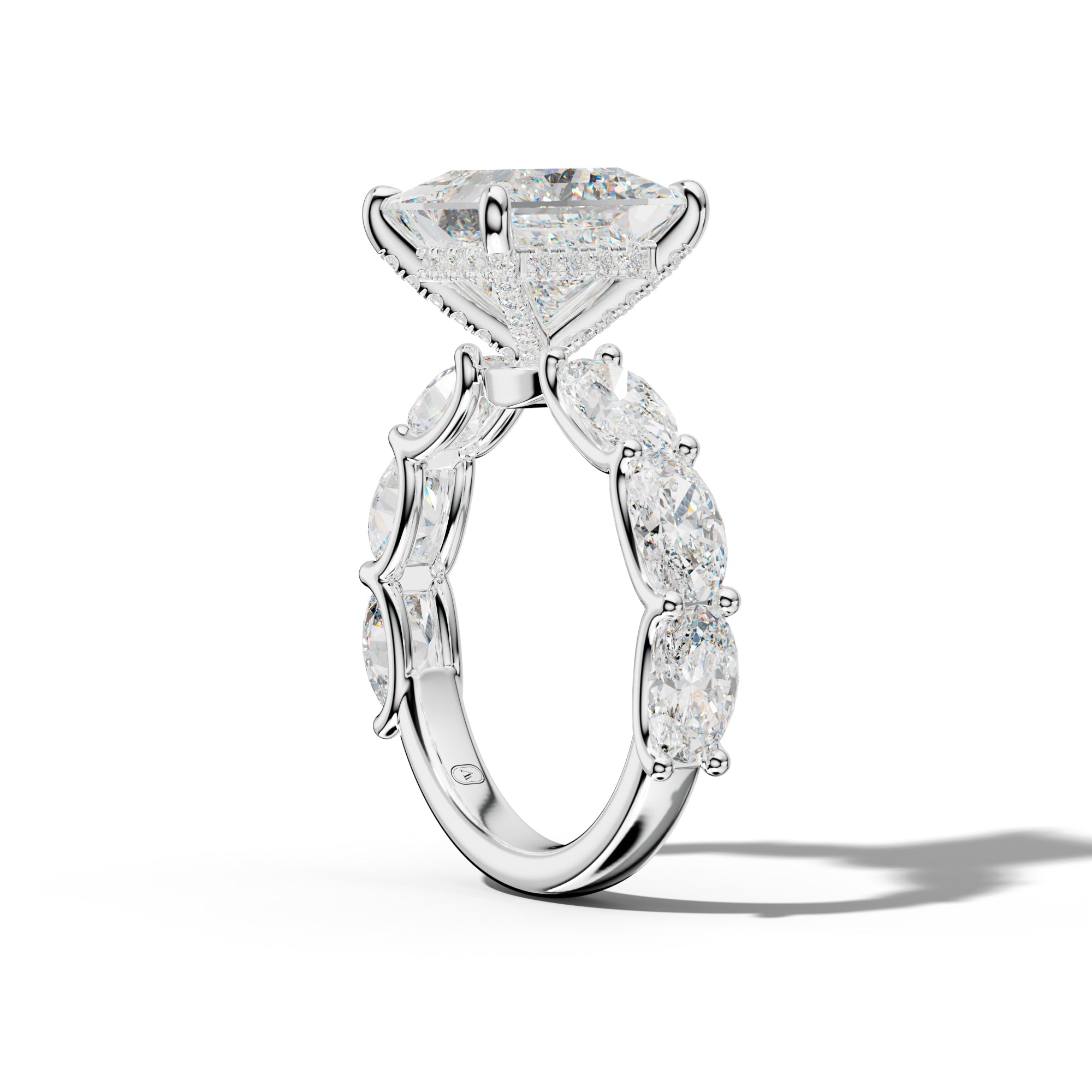 Kinsley Princess Cut Engagement Ring With East West Oval Side Stones