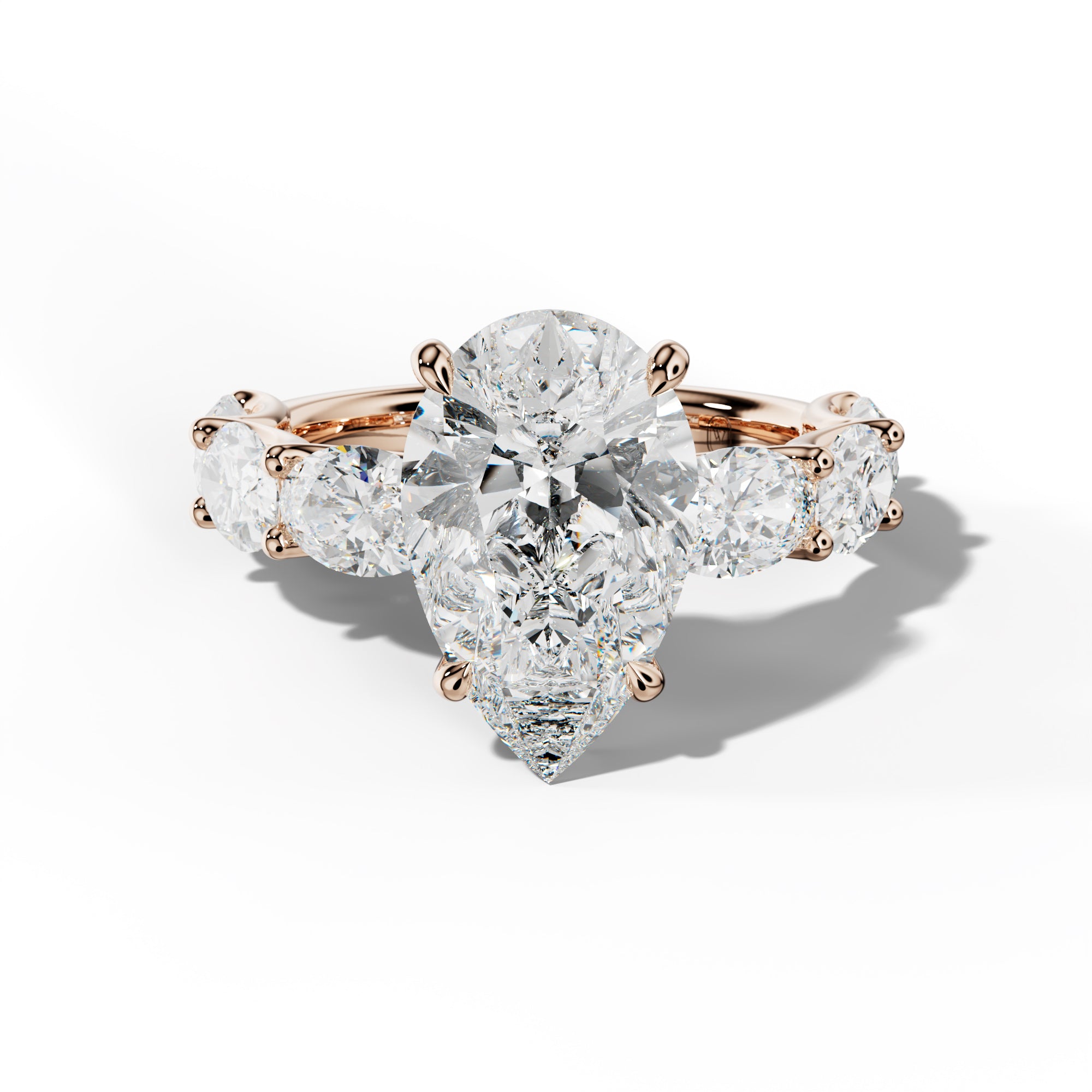 Kinsley Pear Shape Engagement Ring With East West Oval Side Stones