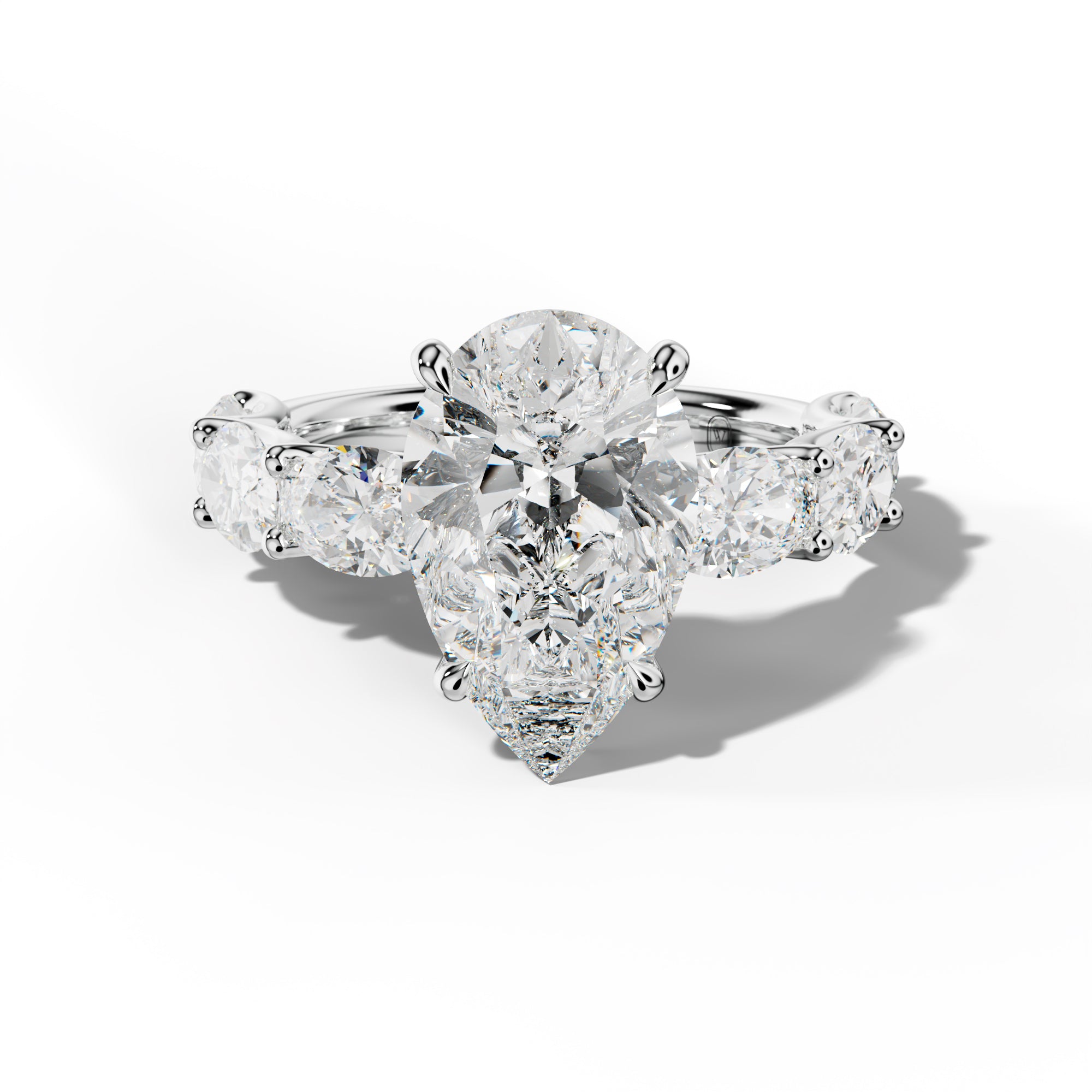 Kinsley Pear Shape Engagement Ring With East West Oval Side Stones