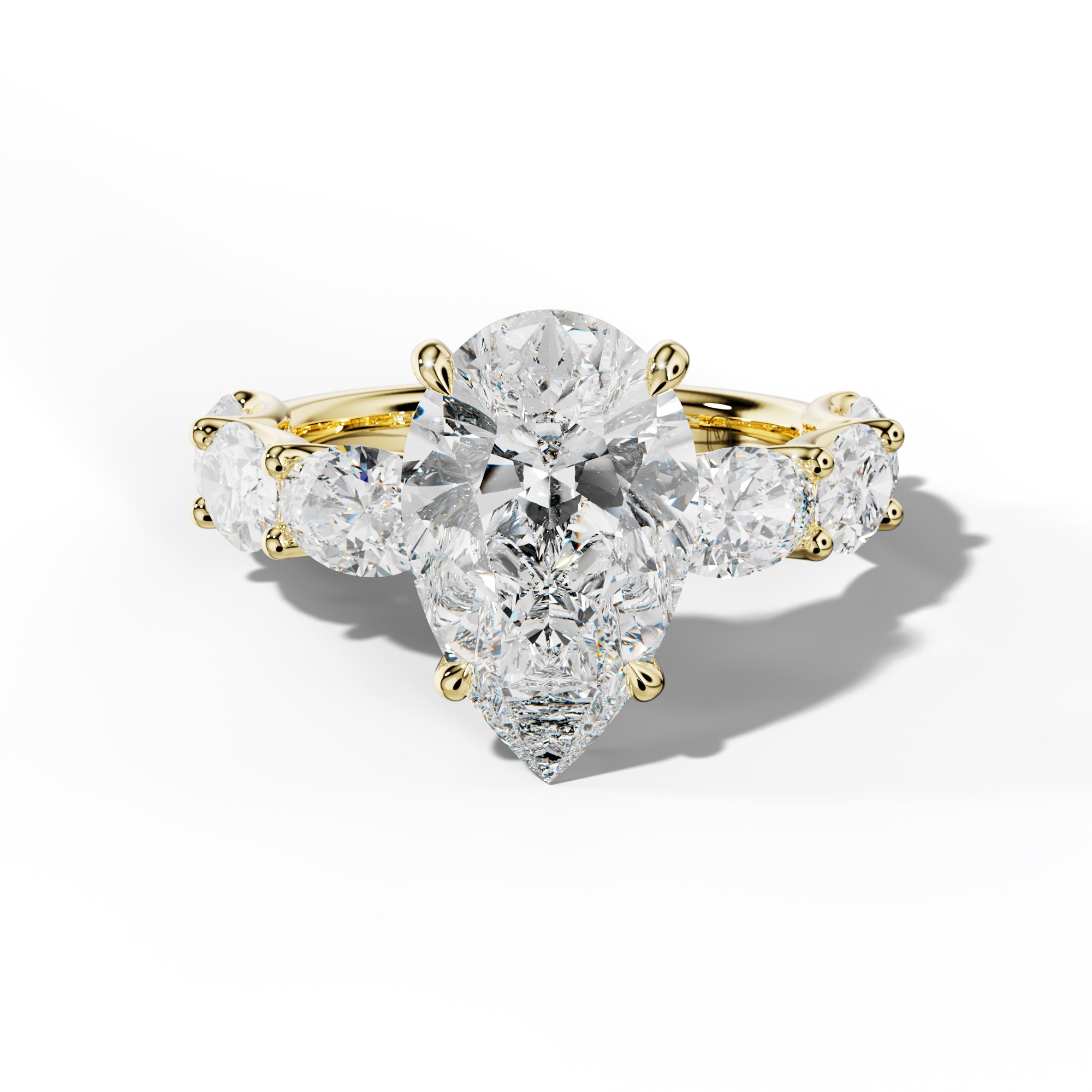 Kinsley Pear Shape Engagement Ring With East West Oval Side Stones
