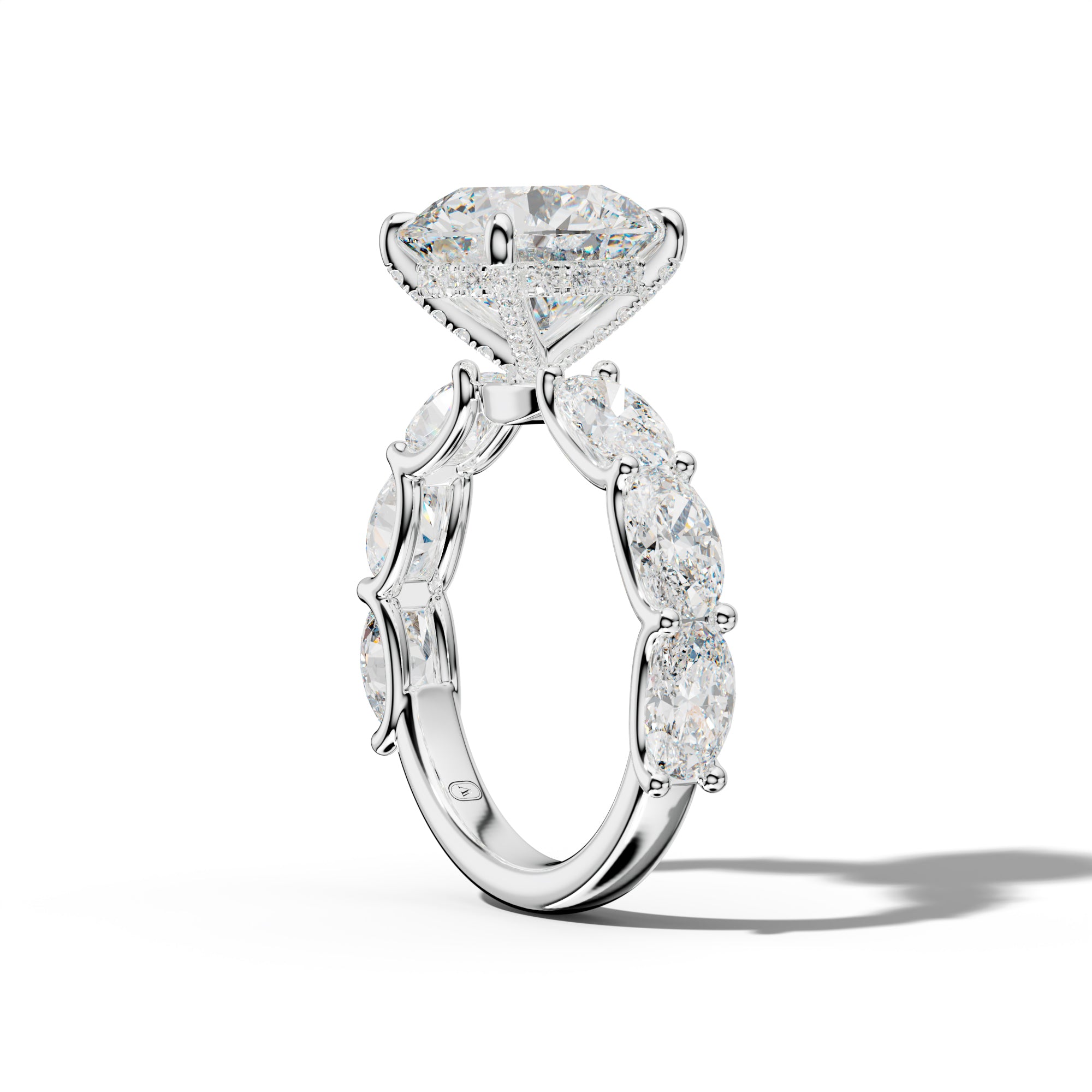 Kinsley Round Diamond Engagement Ring With East West Oval Side Stones