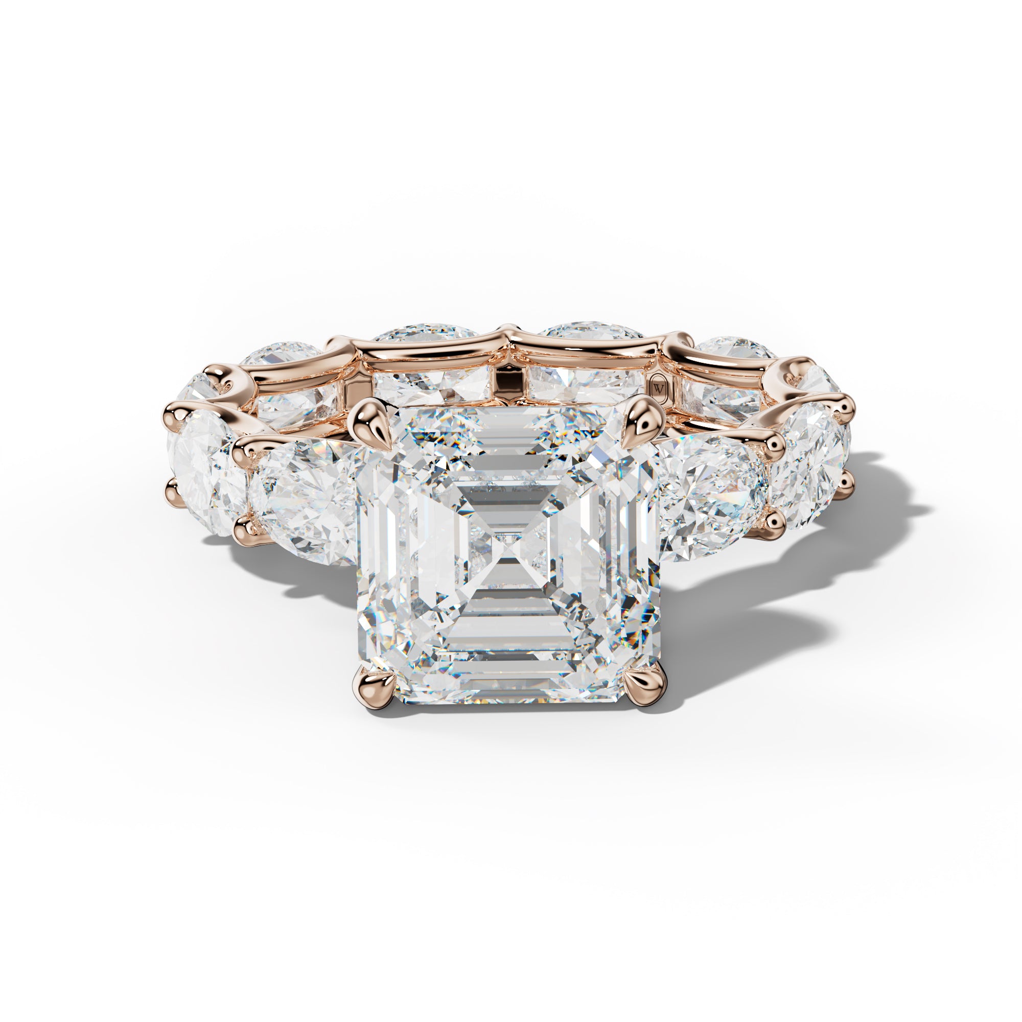 Paisley Asscher Diamond Engagement Ring With East West Oval Side Stones