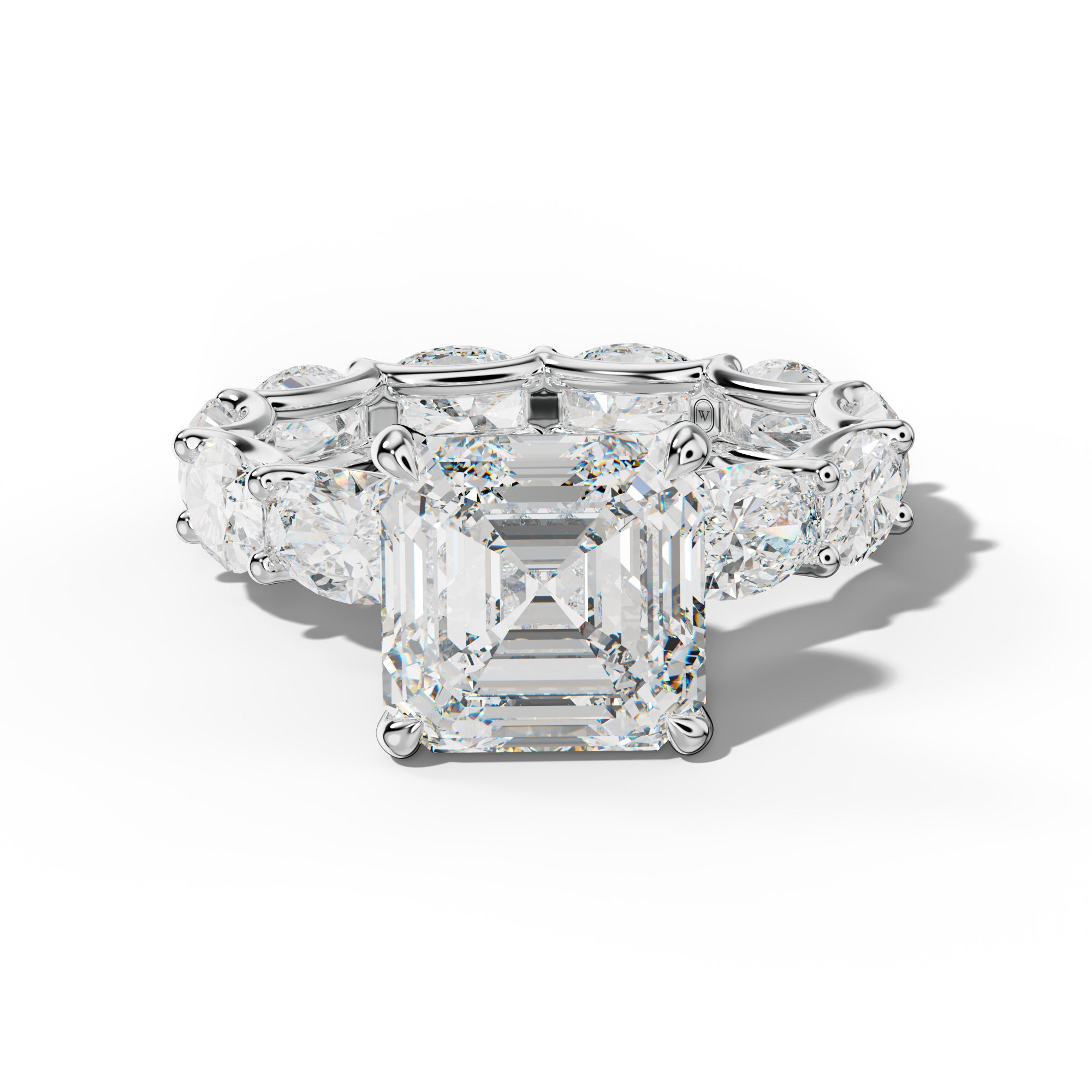 Paisley Asscher Diamond Engagement Ring With East West Oval Side Stones