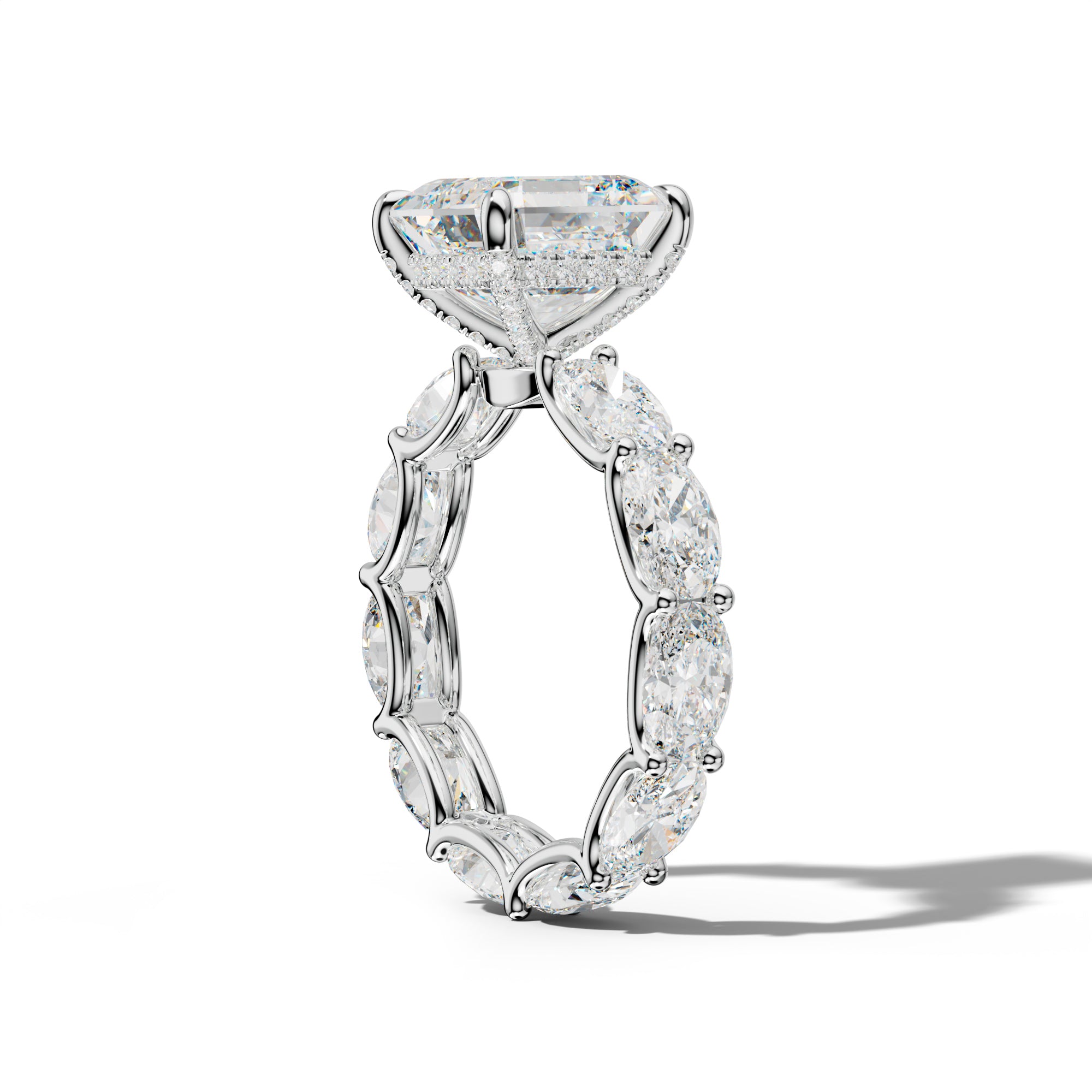 Paisley Asscher Diamond Engagement Ring With East West Oval Side Stones