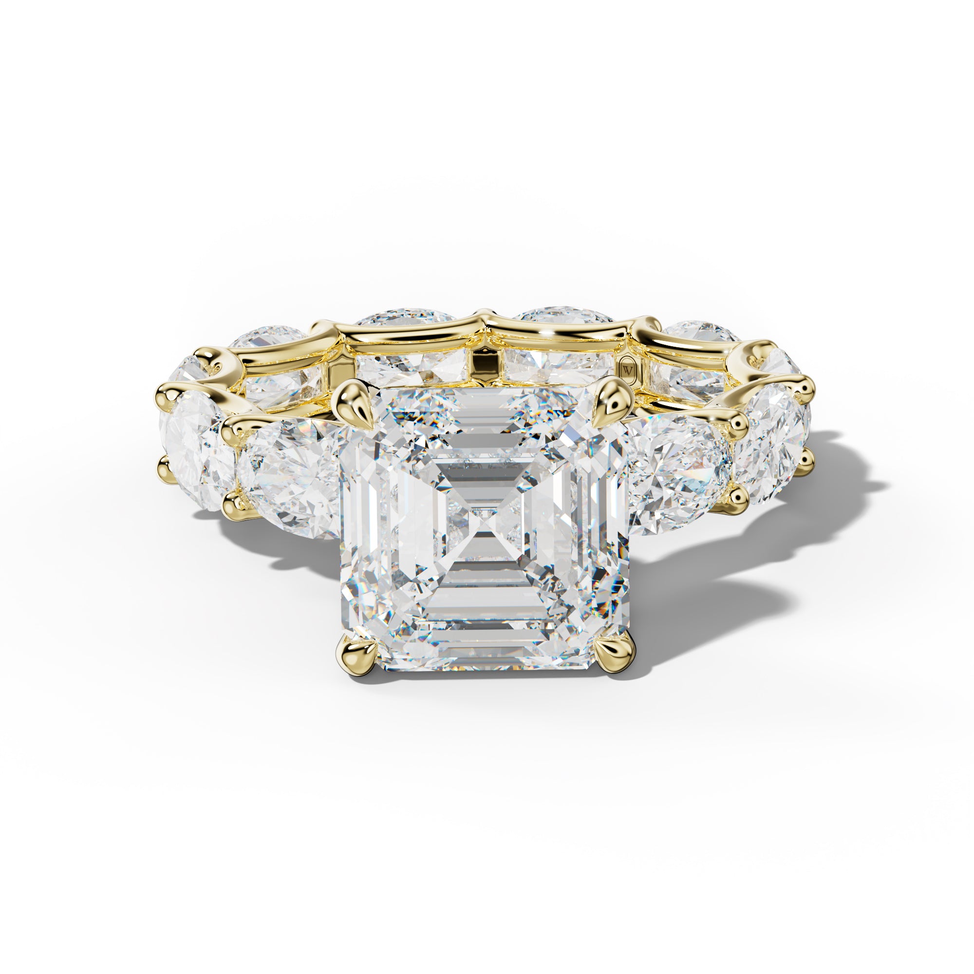Paisley Asscher Diamond Engagement Ring With East West Oval Side Stones