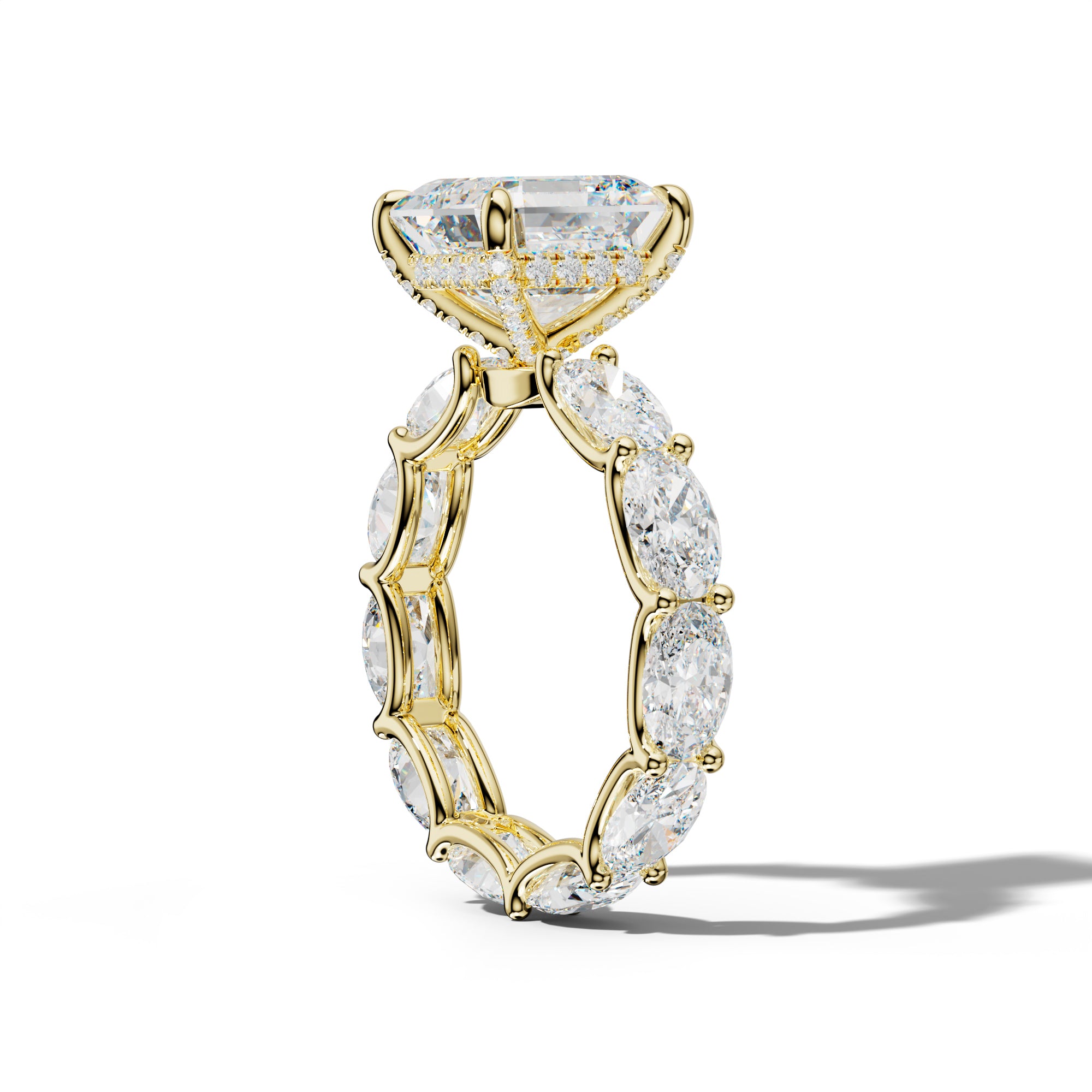 Paisley Asscher Diamond Engagement Ring With East West Oval Side Stones