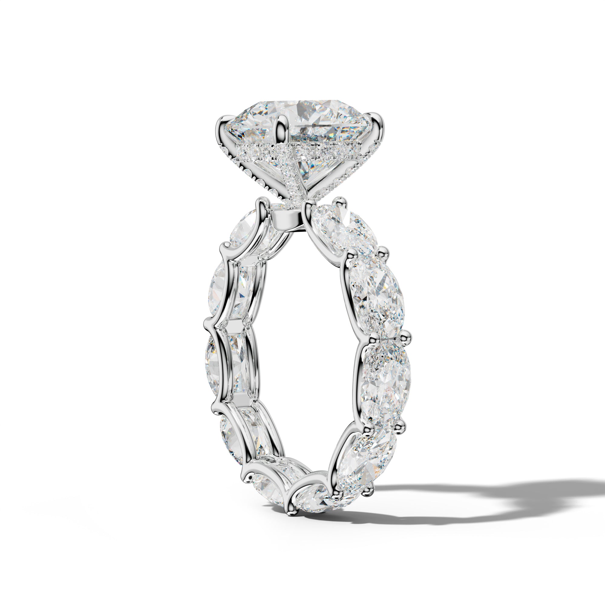 Paisley Round Diamond Engagement Ring With East West Oval Side Stones