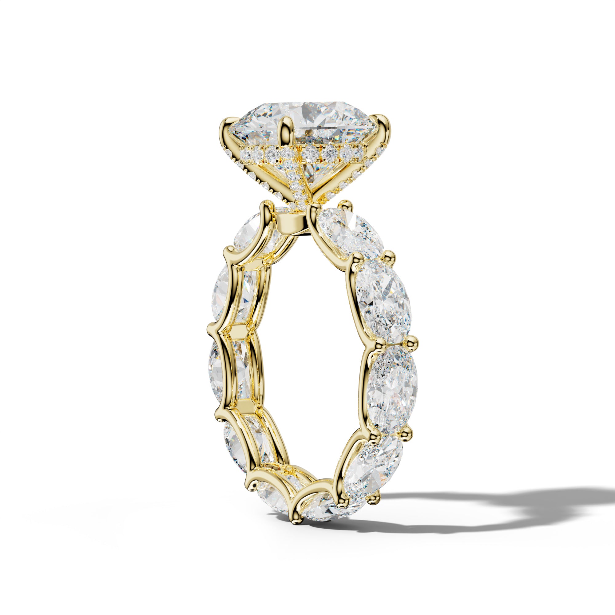 Paisley Round Diamond Engagement Ring With East West Oval Side Stones