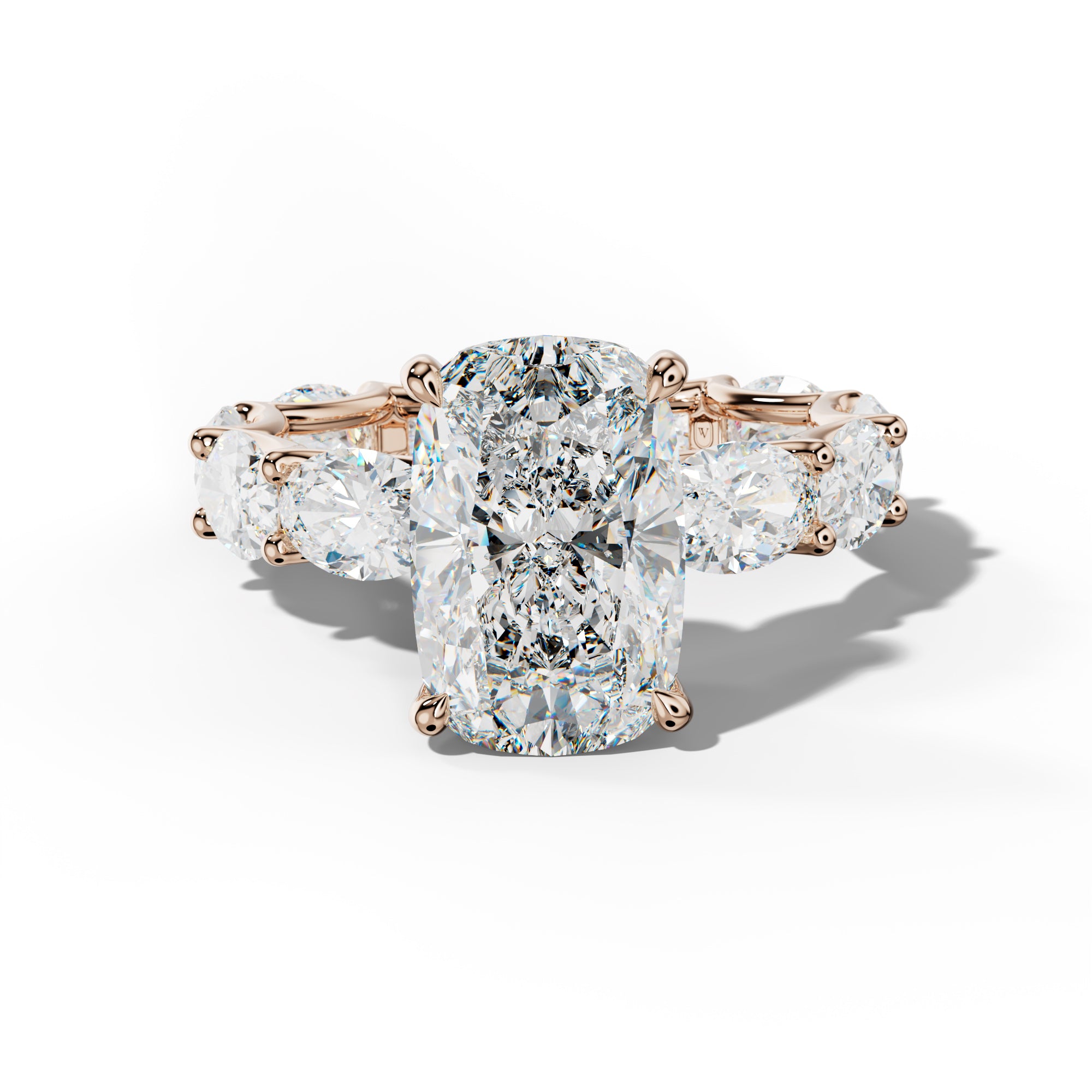 Paisley Elongated Cushion Diamond Engagement Ring With East West Oval Side Stones
