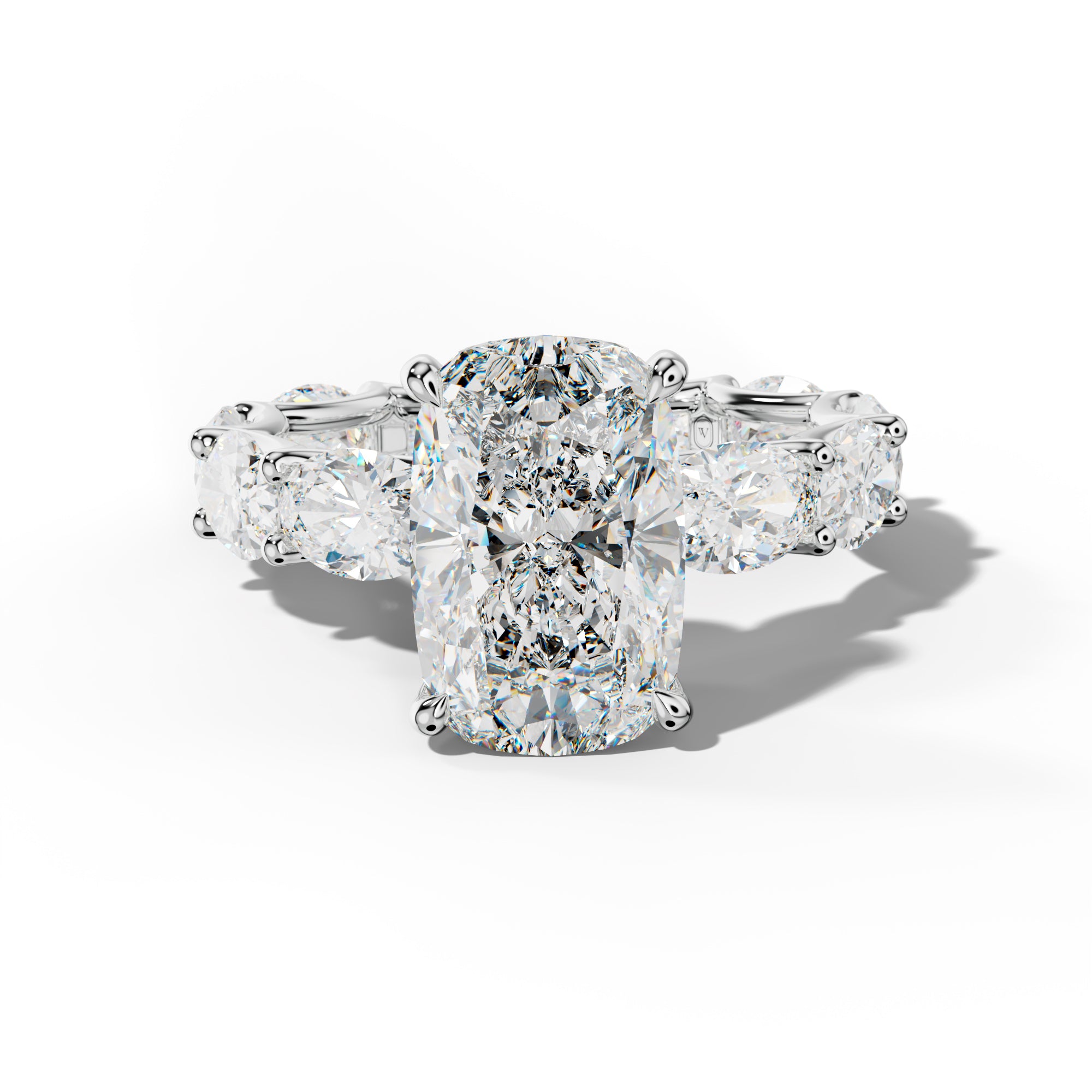 Paisley Elongated Cushion Diamond Engagement Ring With East West Oval Side Stones