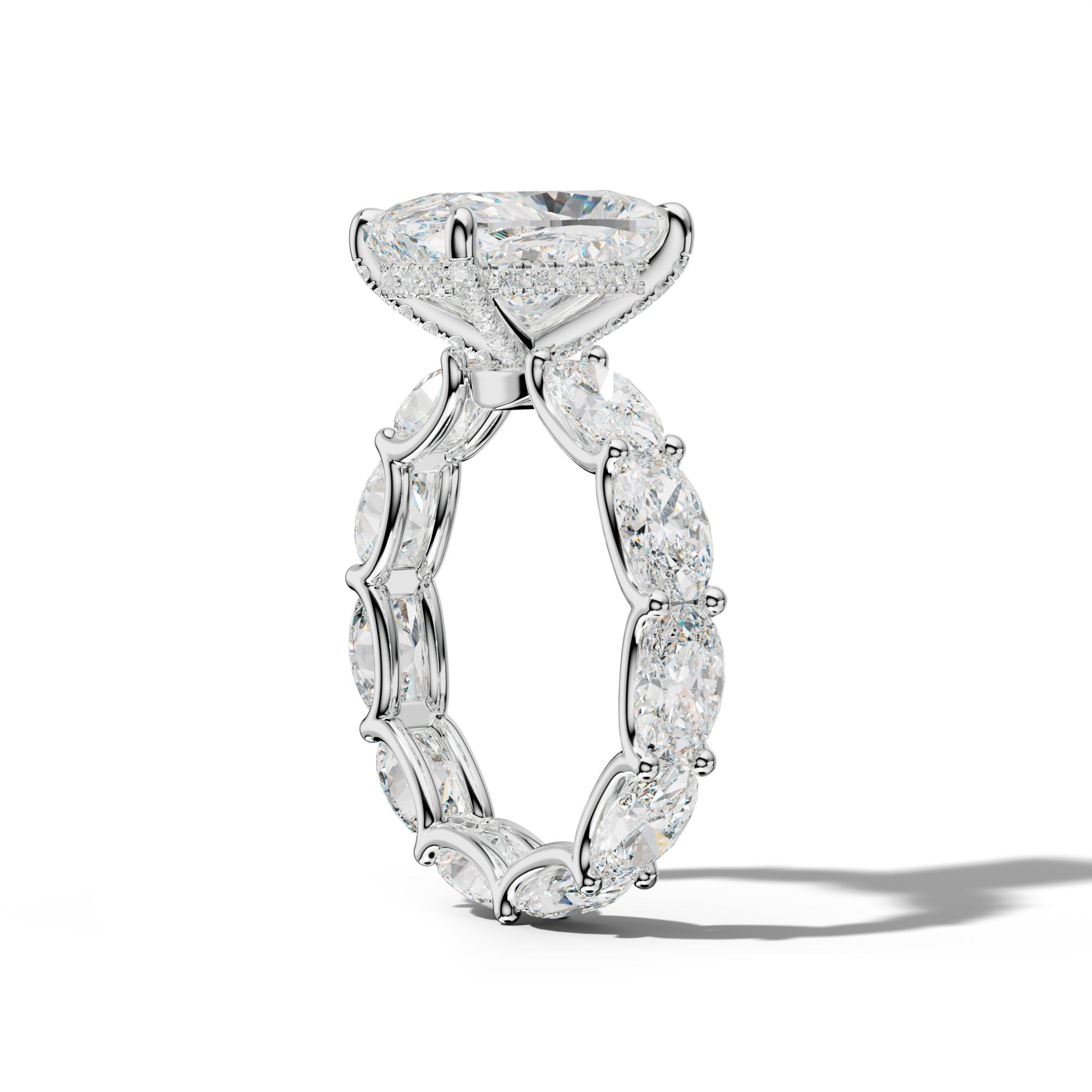 Paisley Elongated Cushion Diamond Engagement Ring With East West Oval Side Stones
