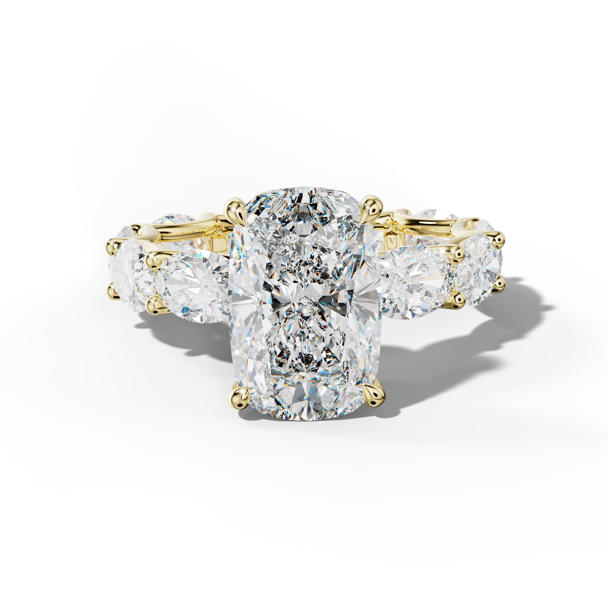 Paisley Elongated Cushion Diamond Engagement Ring With East West Oval Side Stones