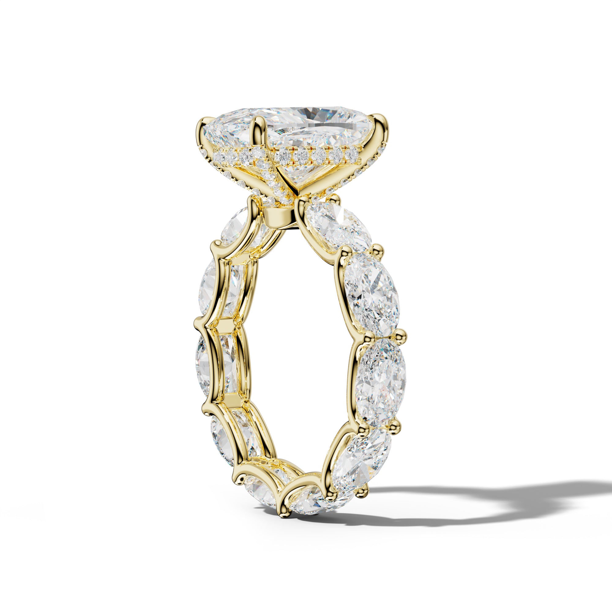 Paisley Elongated Cushion Diamond Engagement Ring With East West Oval Side Stones