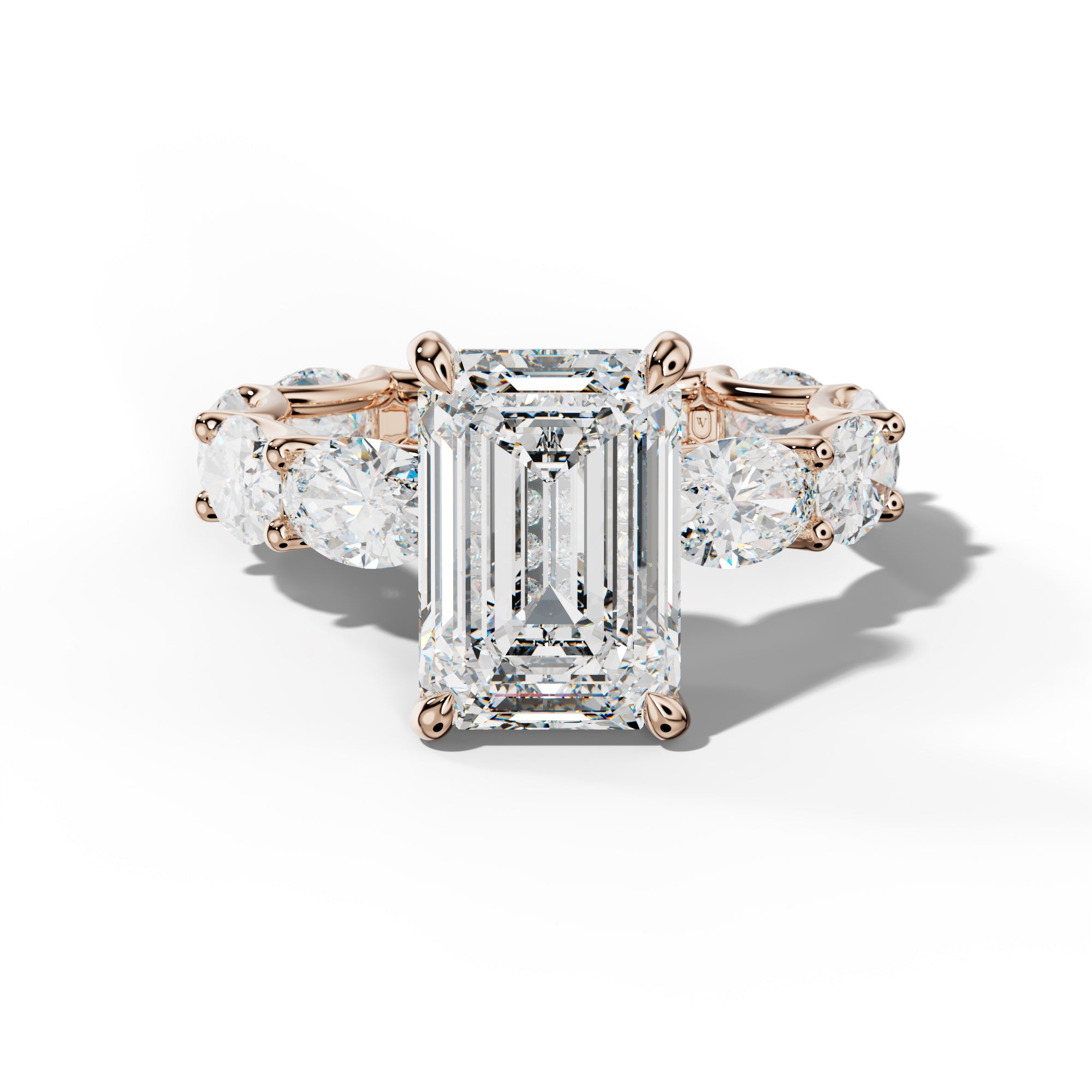 Paisley Emerald Cut Engagement Ring With East West Oval Side Stones