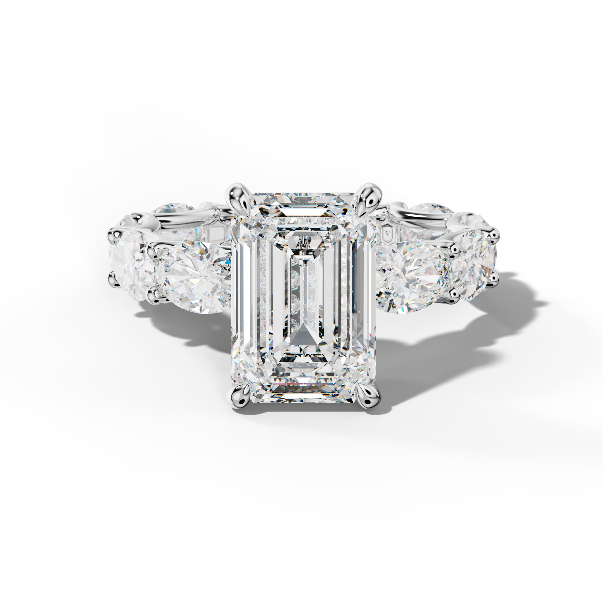 Paisley Emerald Cut Engagement Ring With East West Oval Side Stones