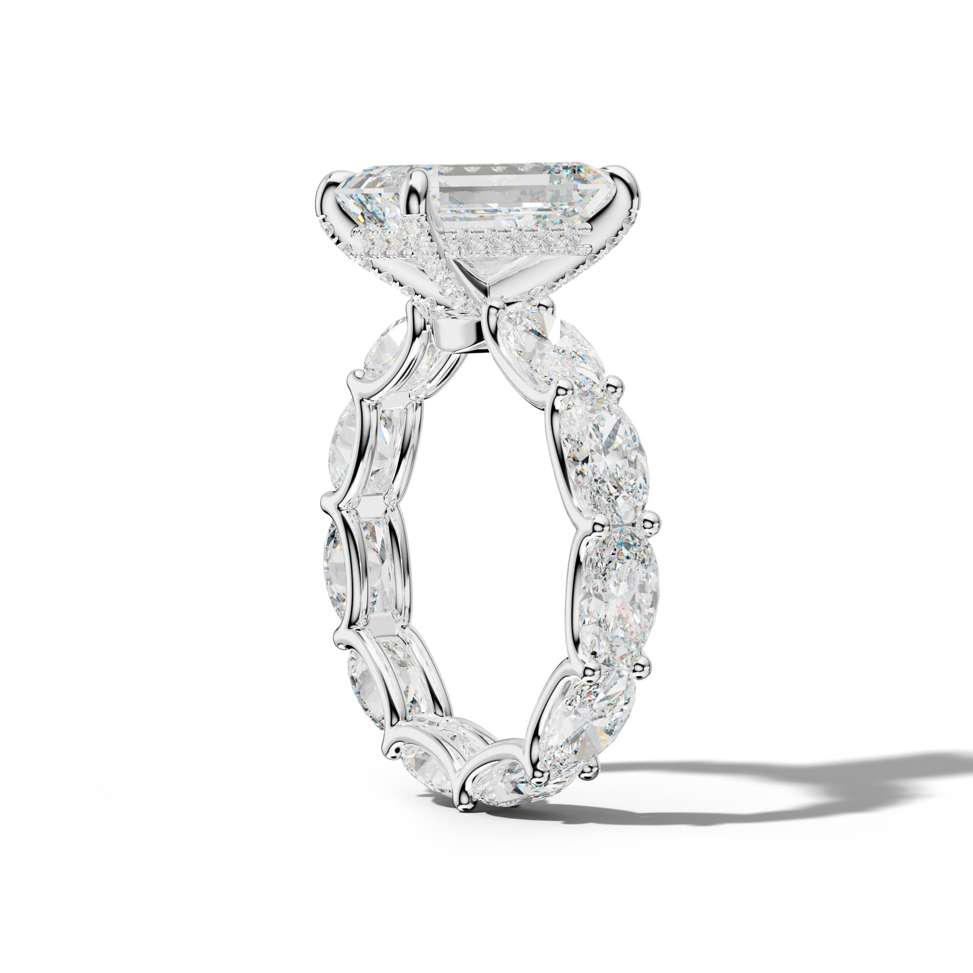 Paisley Emerald Cut Engagement Ring With East West Oval Side Stones