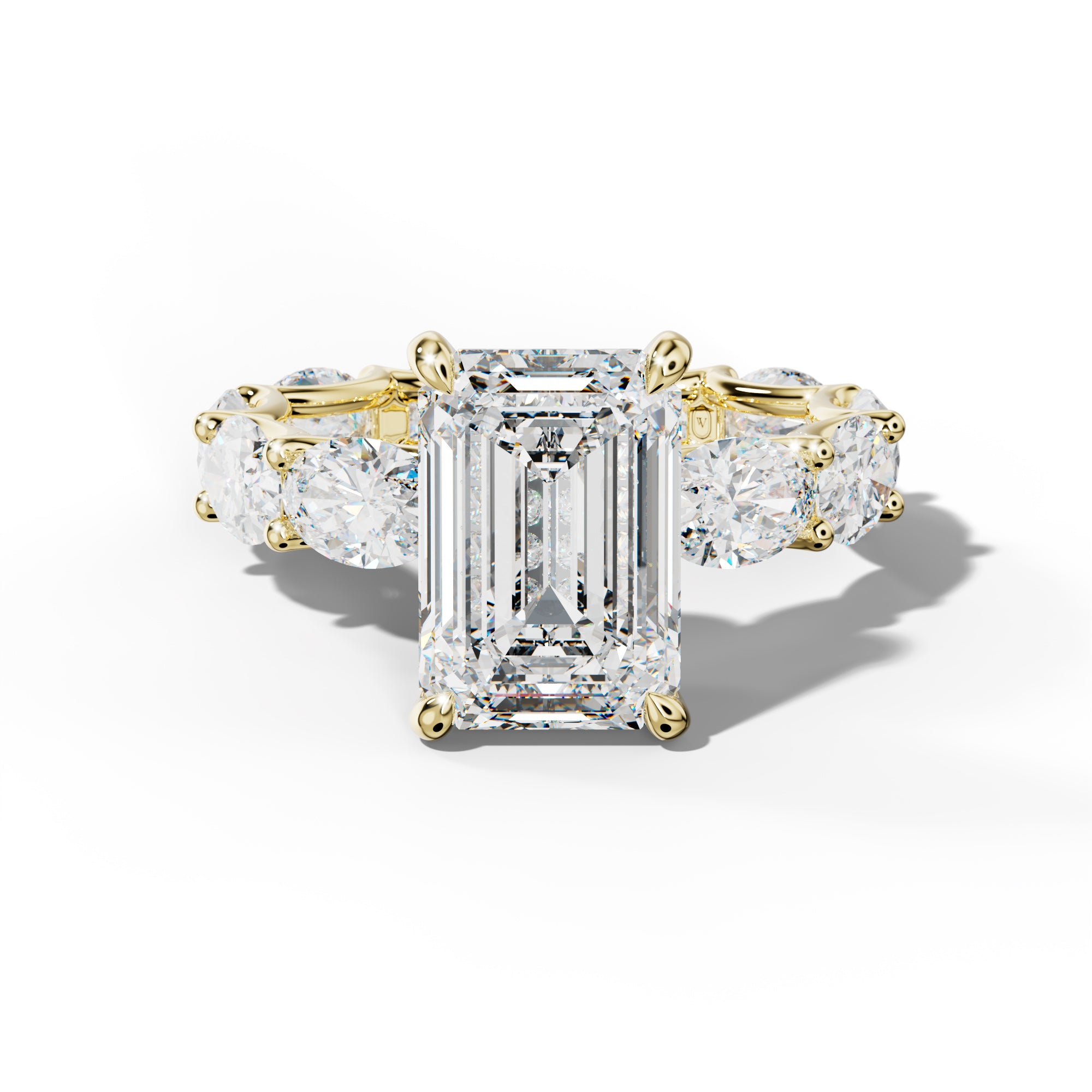 Paisley Emerald Cut Engagement Ring With East West Oval Side Stones