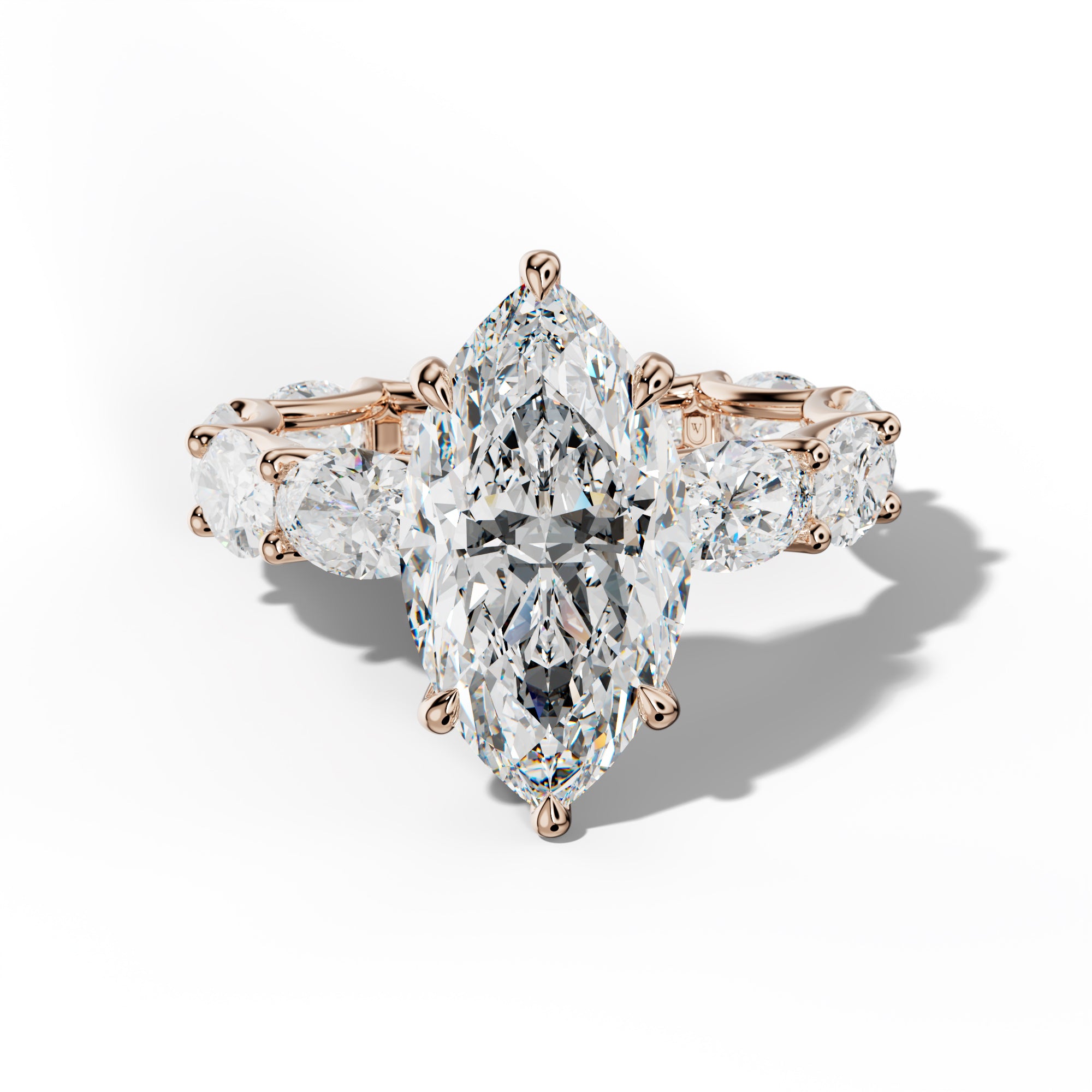 Paisley Marquise Diamond Engagement Ring With East West Oval Side Stones