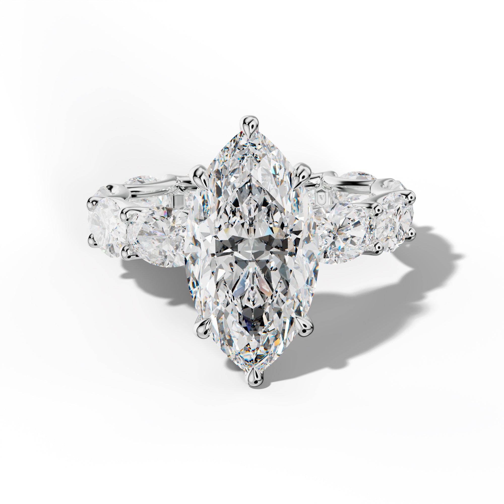 Paisley Marquise Diamond Engagement Ring With East West Oval Side Stones