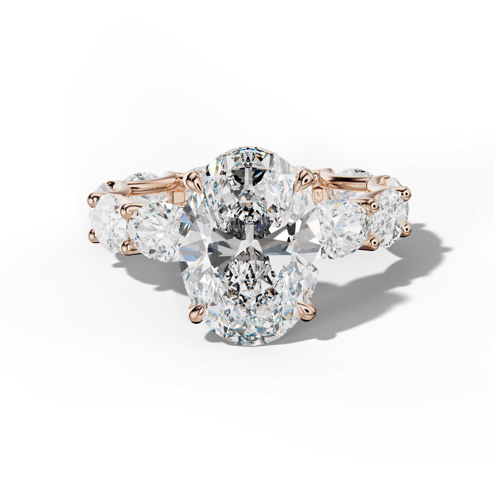 Paisley Oval Diamond Engagement Ring With East West Oval Side Stones