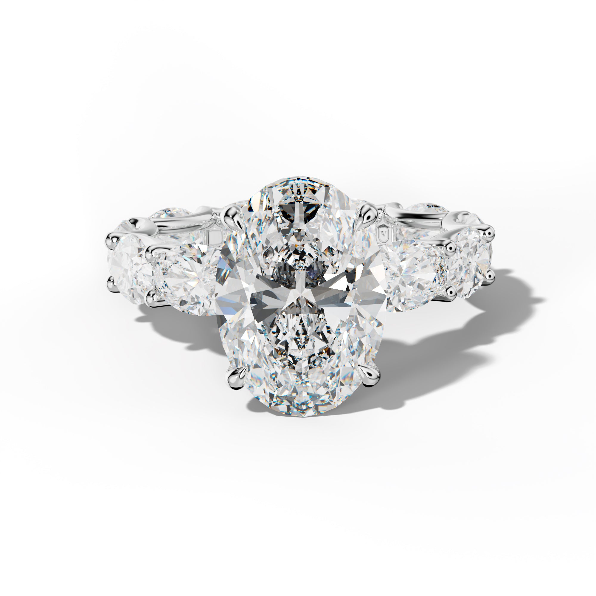 Paisley Oval Diamond Engagement Ring With East West Oval Side Stones