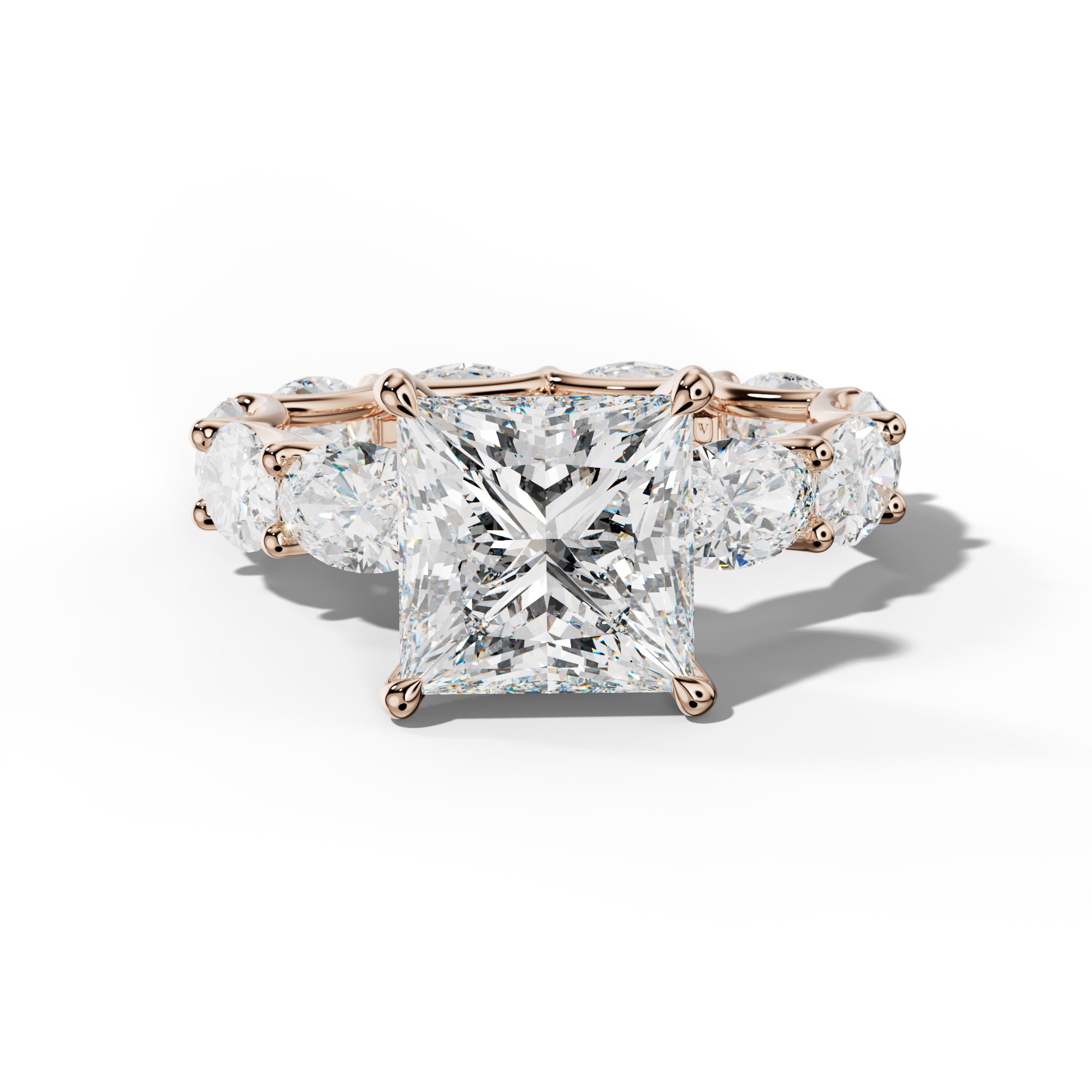 Paisley Princess Cut Engagement Ring With East West Oval Side Stones