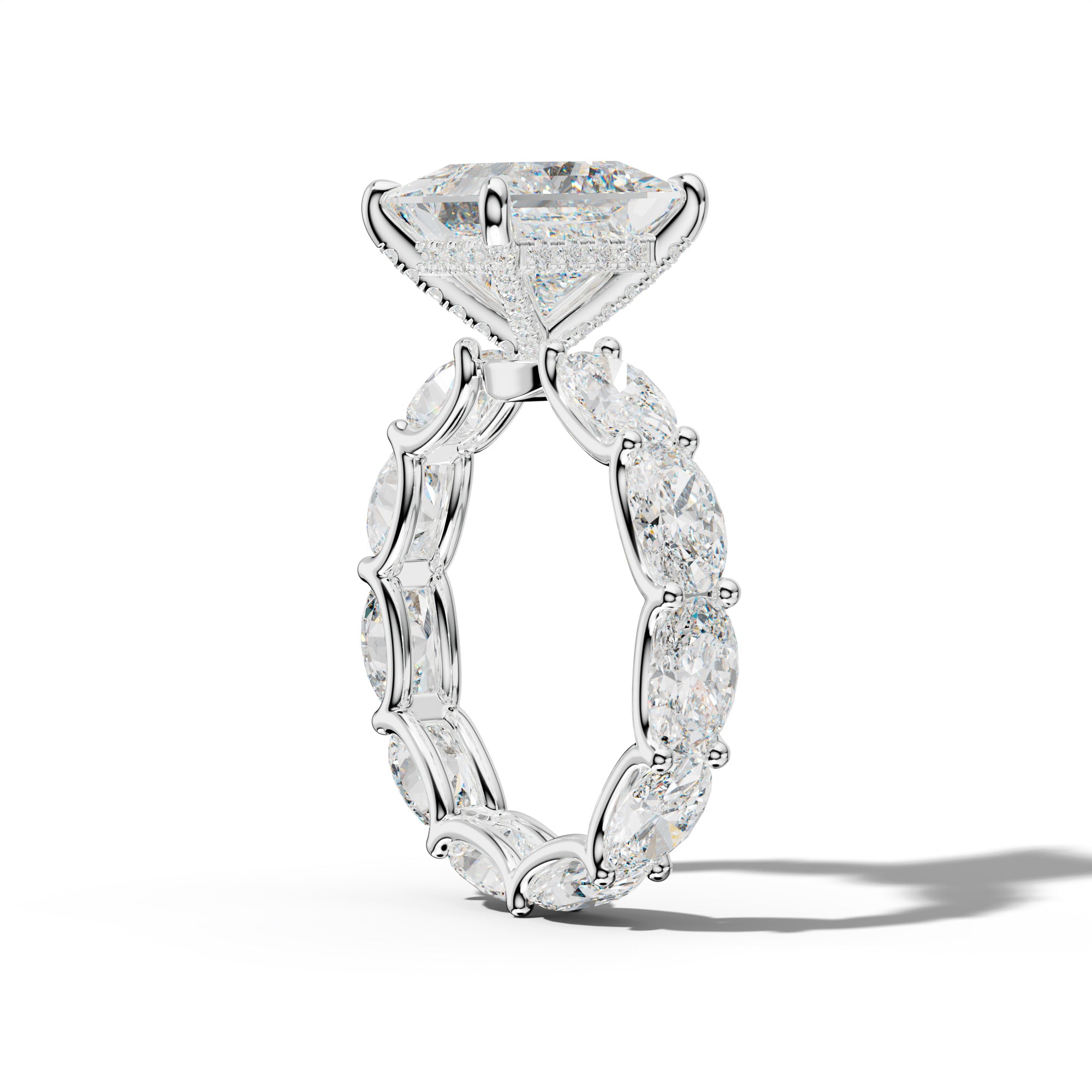 Paisley Princess Cut Engagement Ring With East West Oval Side Stones