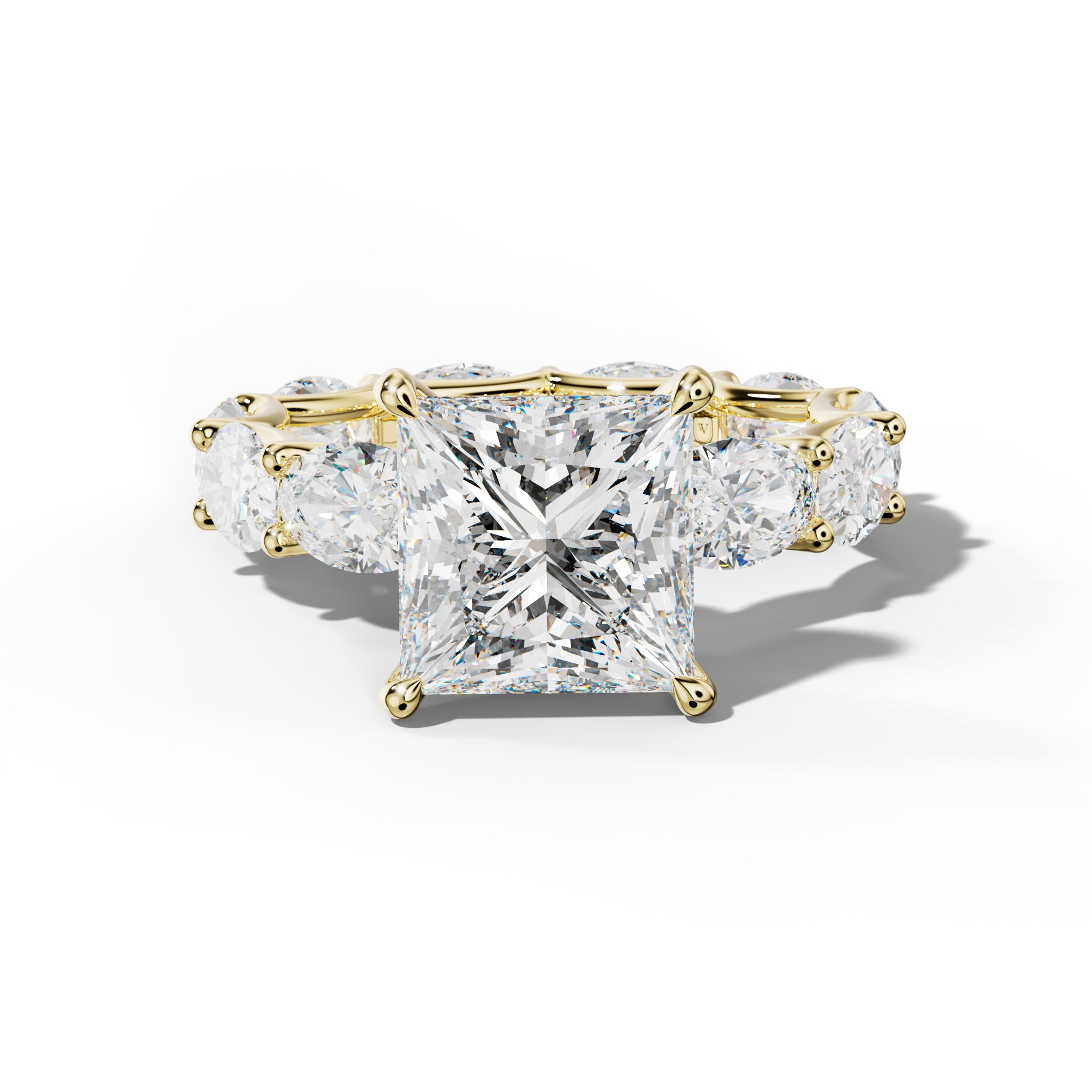 Paisley Princess Cut Engagement Ring With East West Oval Side Stones